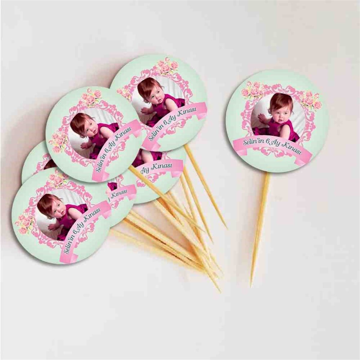 6 Ay Kınası Mint Yeşili Vintage Parti Cupcake Kurdanı 