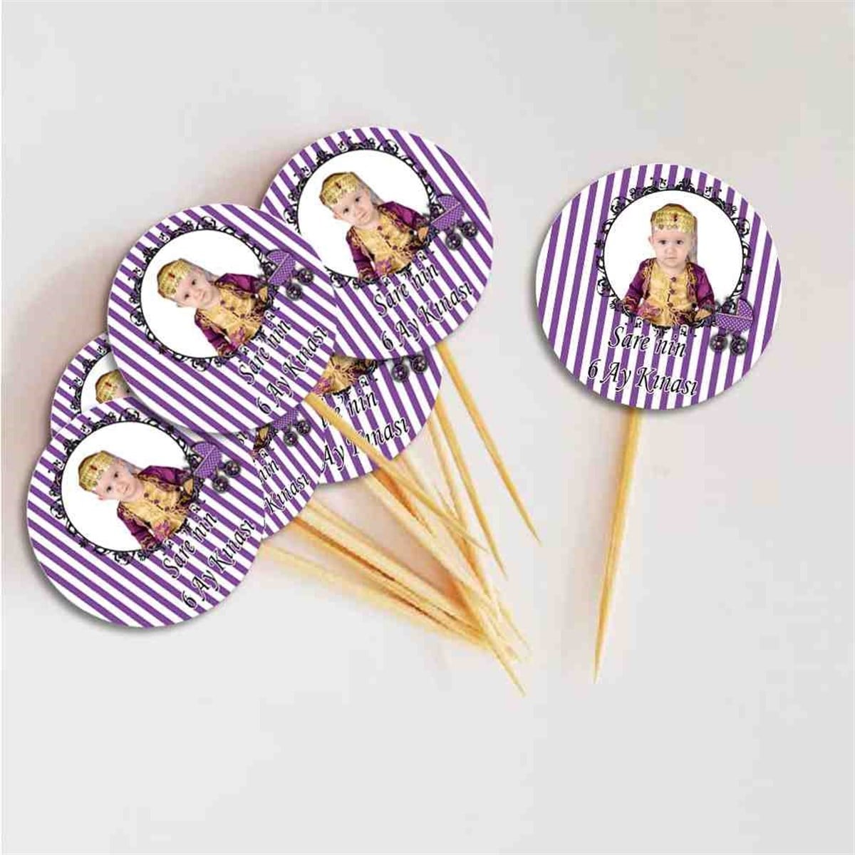 6 Ay Kınası Mor Bebek Arabalı Parti Cupcake Kurdanı 