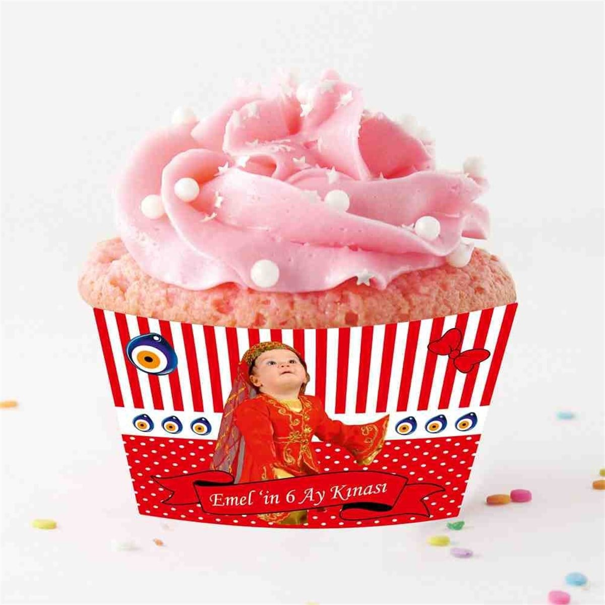 6 Ay Kınası Nazar Boncuğu Temalı Cupcake Sargısı 