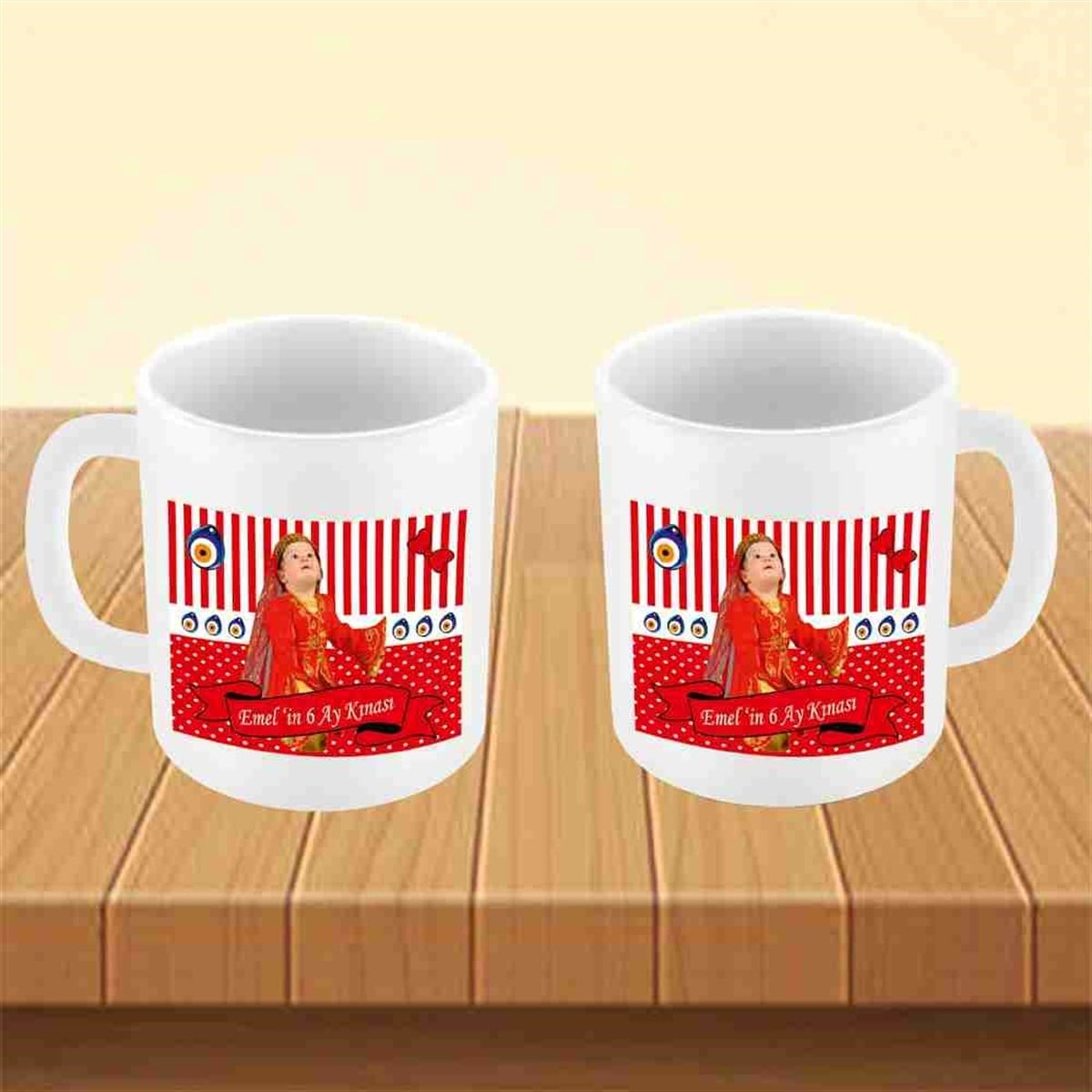 6 Ay Kınası Nazar Boncuğu Temalı Kupa Mug Bardak 