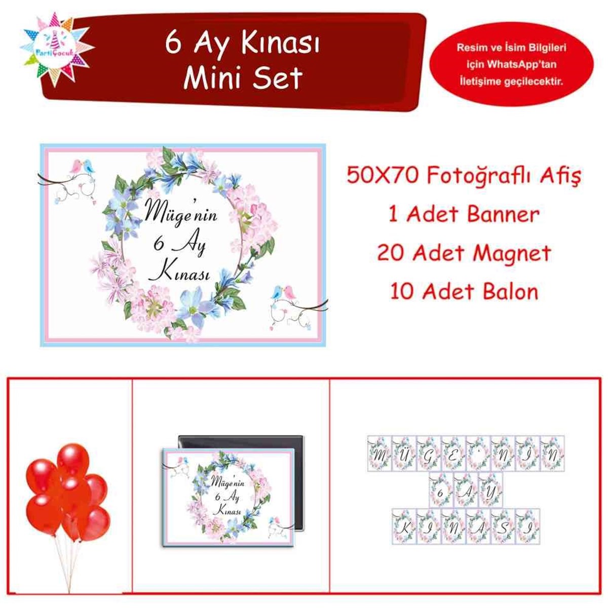 6 Ay Kınası Pembe Çicekli Kuşlu Tema Mini Set 