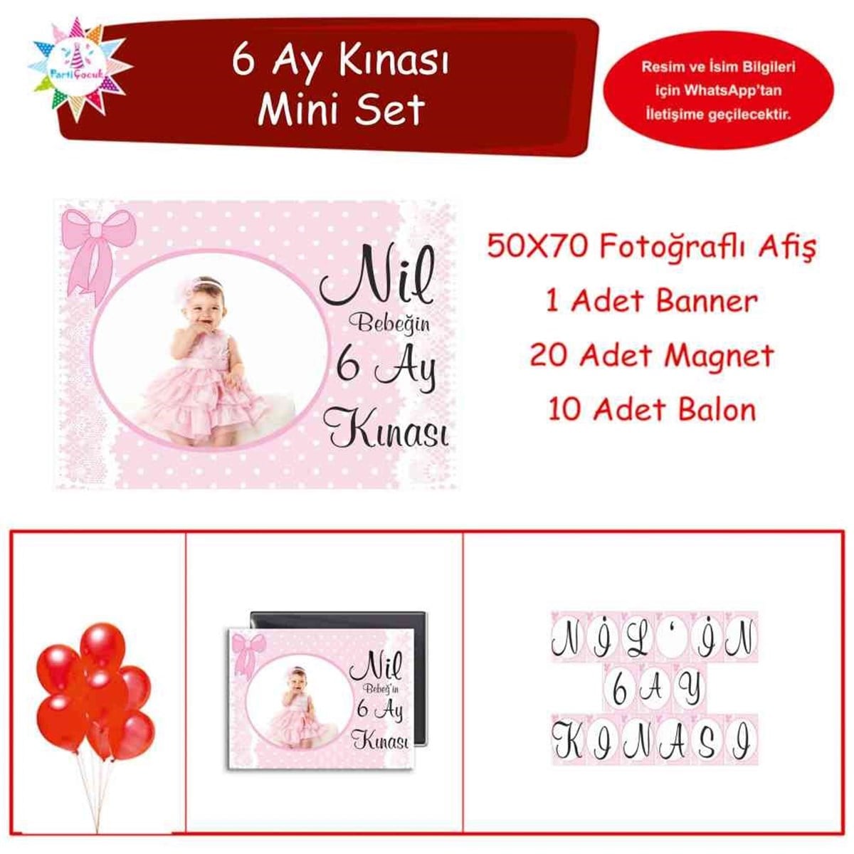 6 Ay Kınası pembe dantelli Parti Mini Set 