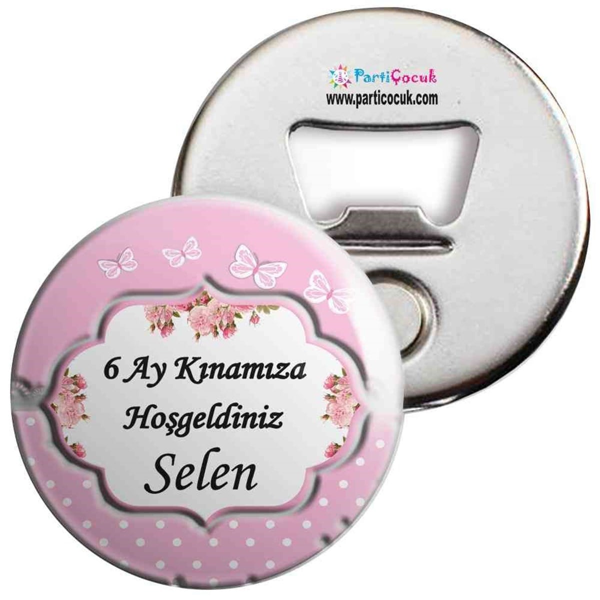 6 Ay Kınası pembe kelebekli Parti Malzemesi Açacaklı Magnet 