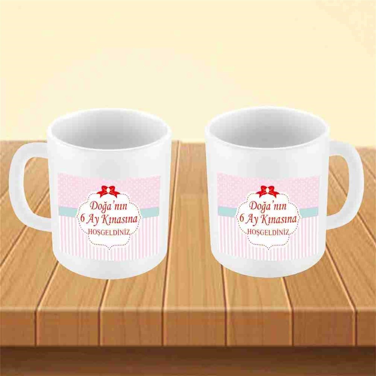 6 Ay Kınası Pembe Kırmızı Kurdeleli Parti Kupa Mug Bardak 