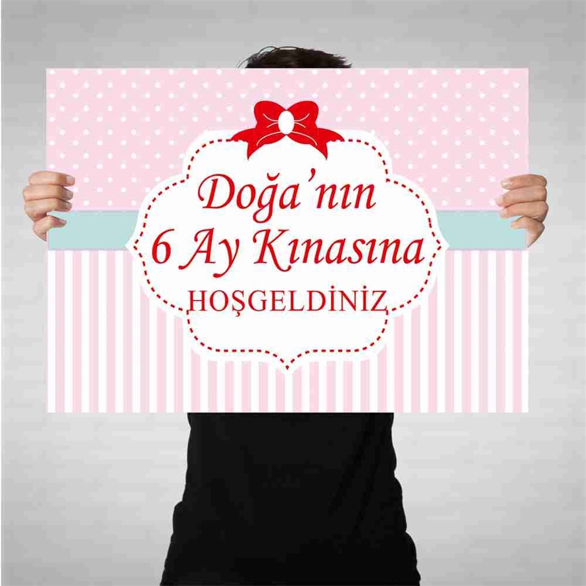 6 Ay Kınası Pembe Kırmızı Kurdeleli Parti Afiş 