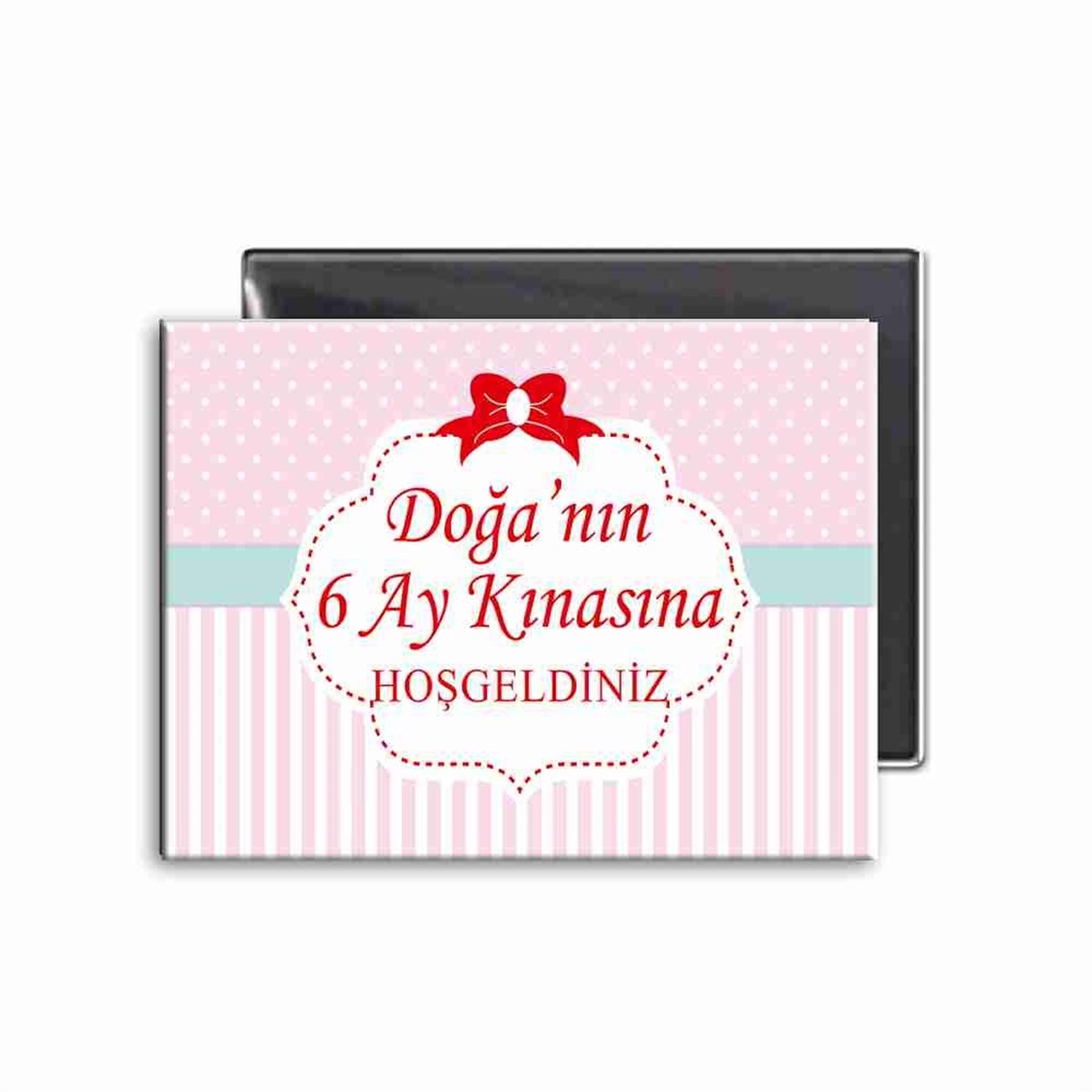 6 Ay Kınası Pembe Kırmızı Kurdeleli Parti Buzdolabı Magneti 