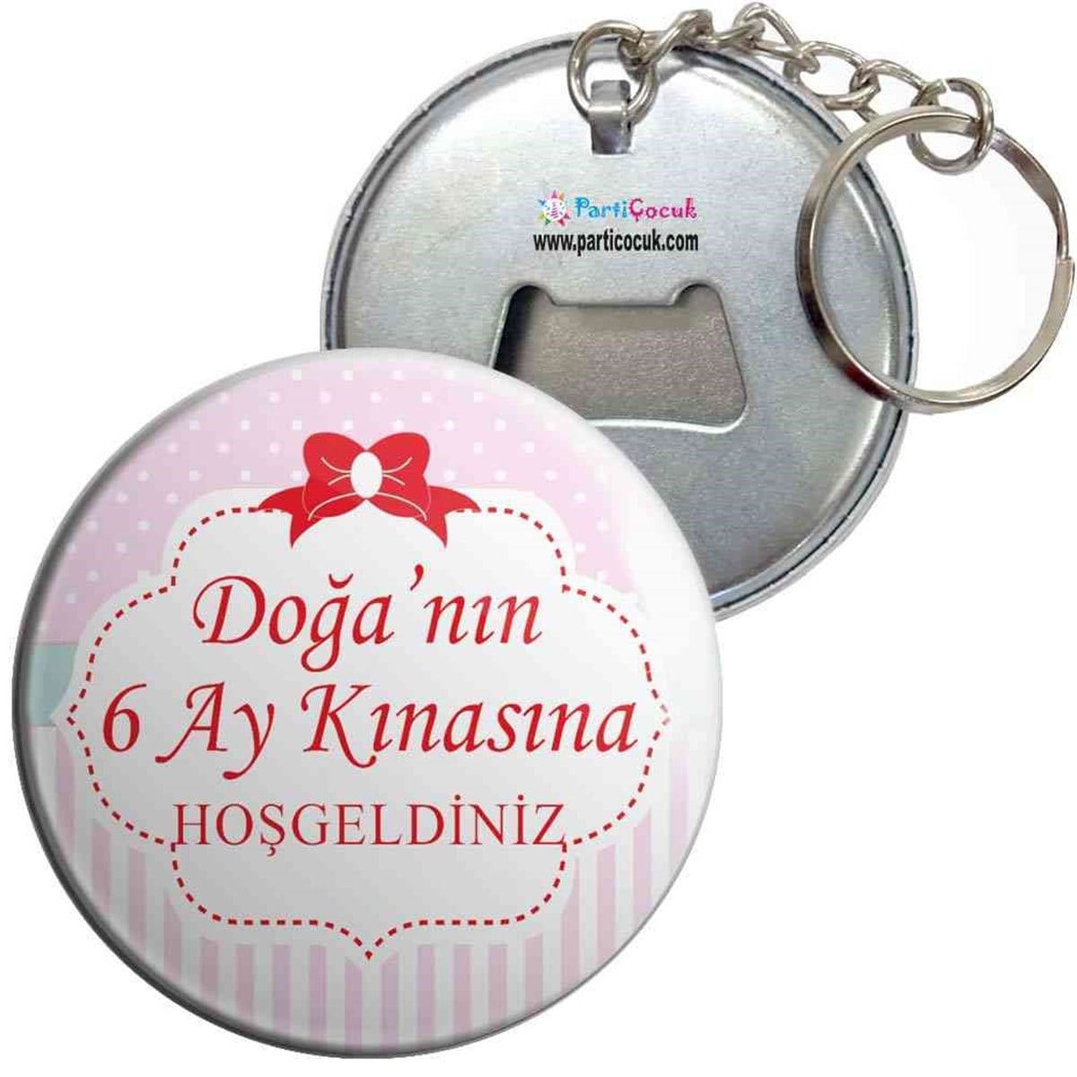6 Ay Kınası Pembe Kırmızı Kurdeleli Parti Anahtarlıklı Açacak 