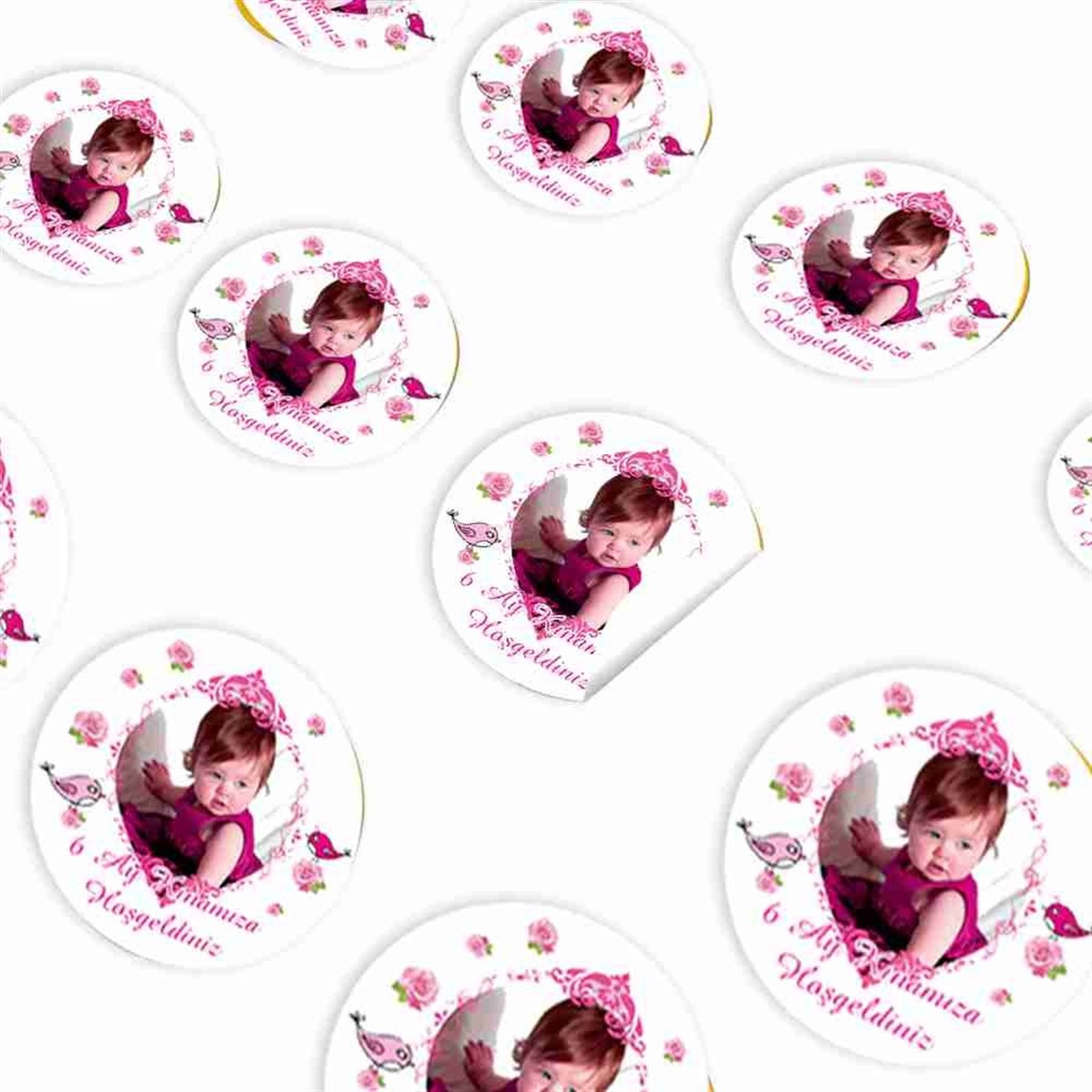 6 Ay Kınası Pembe Kuşlu Tema Sticker 30 Adet 