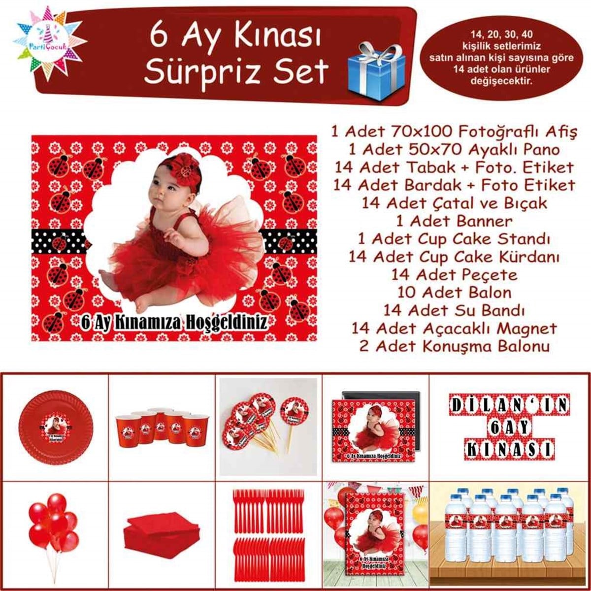 6 Ay Kınası Uğur Böceği Parti Süsü Sürpriz Set 