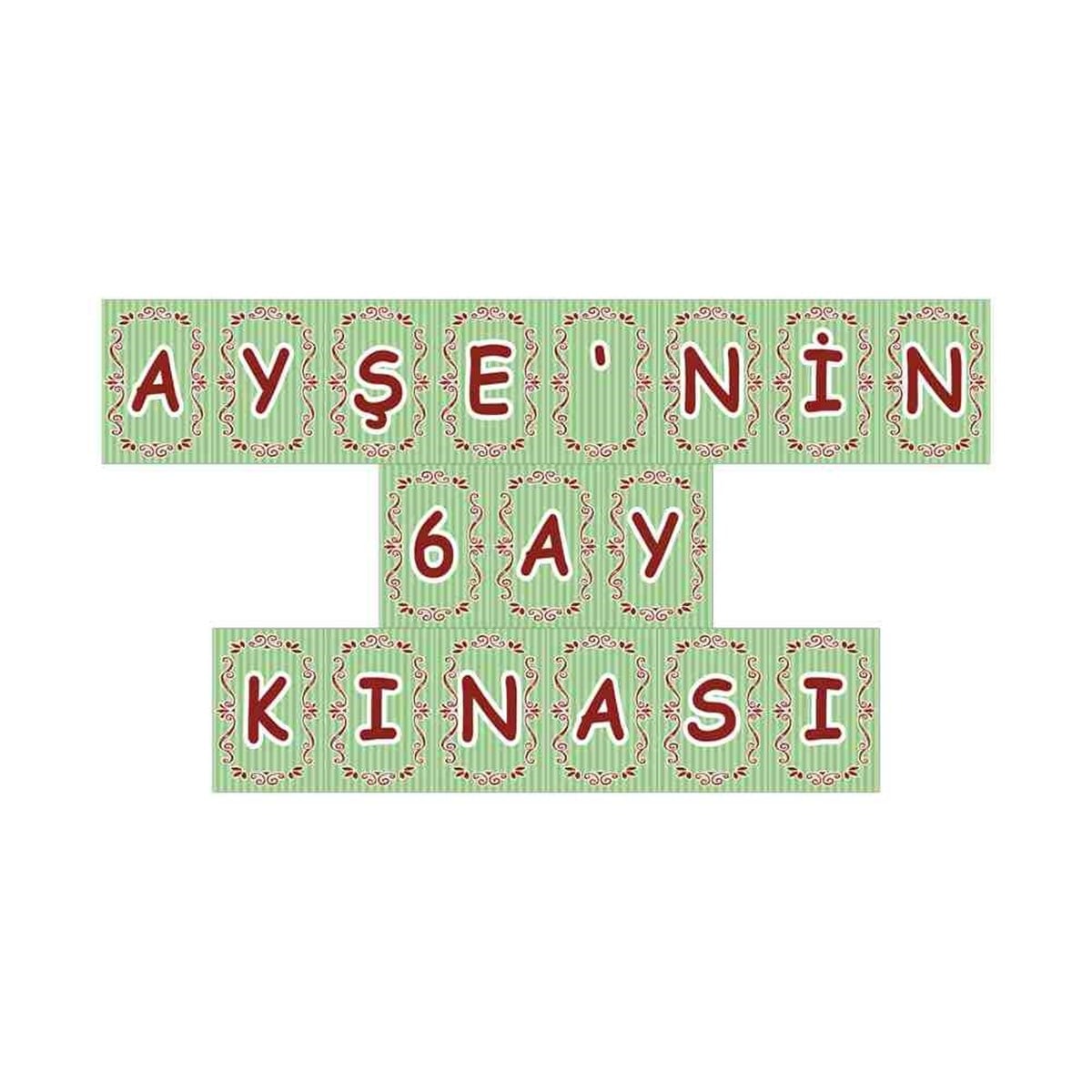 6 Ay Kınası Yeşil Çizgili Parti Flama Harf Banner 