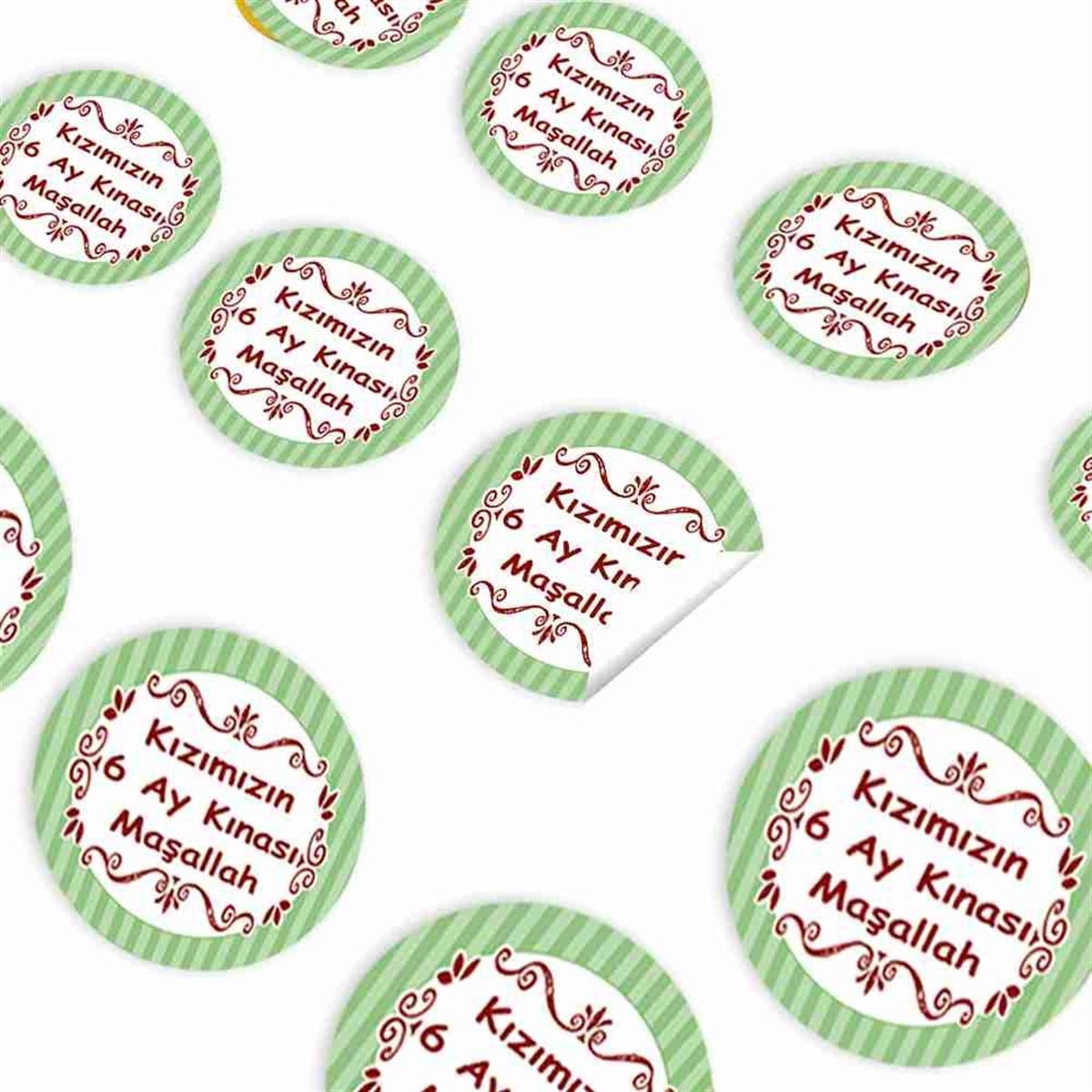 6 Ay Kınası Yeşil Çizgili Parti Sticker 30 Adet 