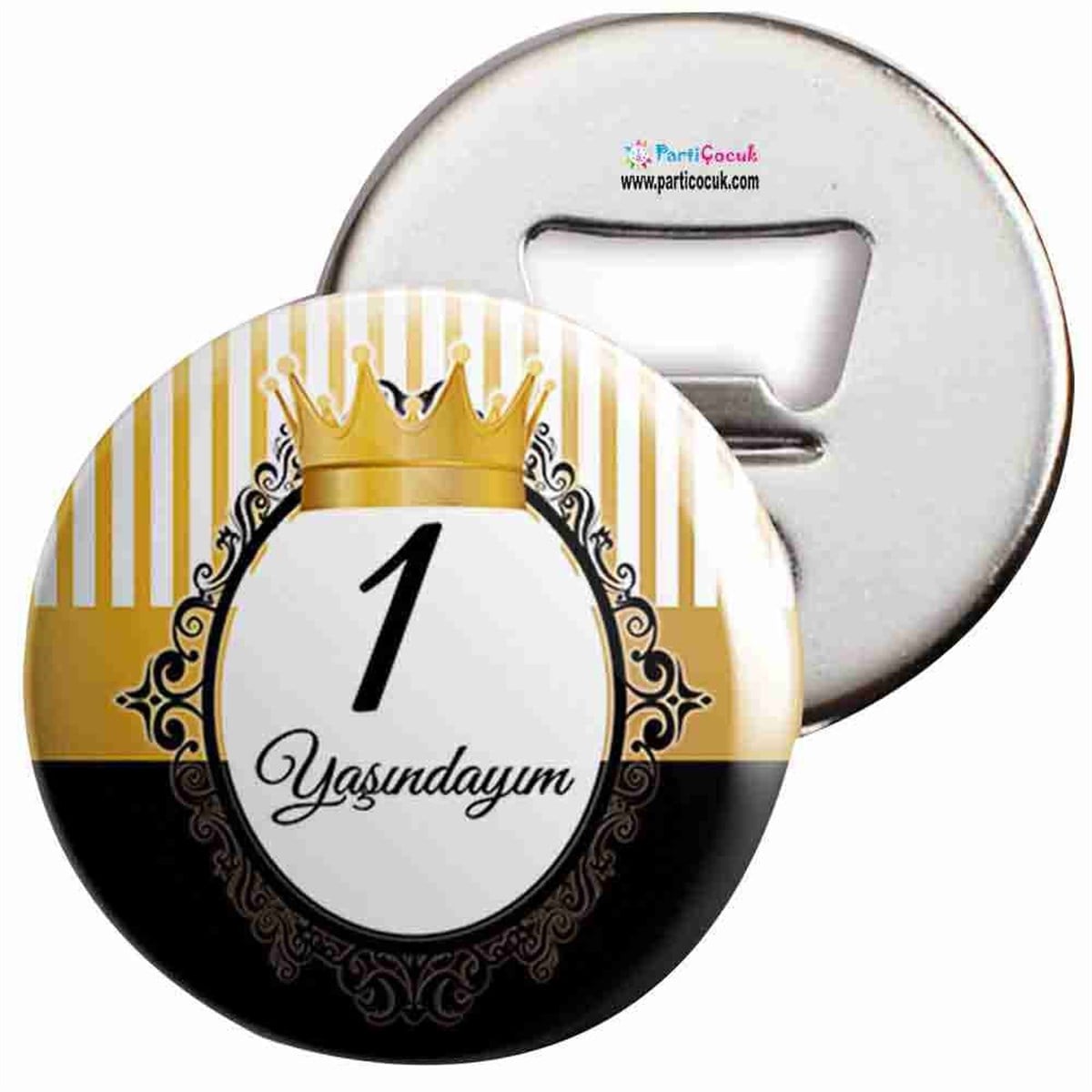 Açacaklı Buzdolabı Magneti 1 Yaş Gold Taçlı Parti Çocuk  