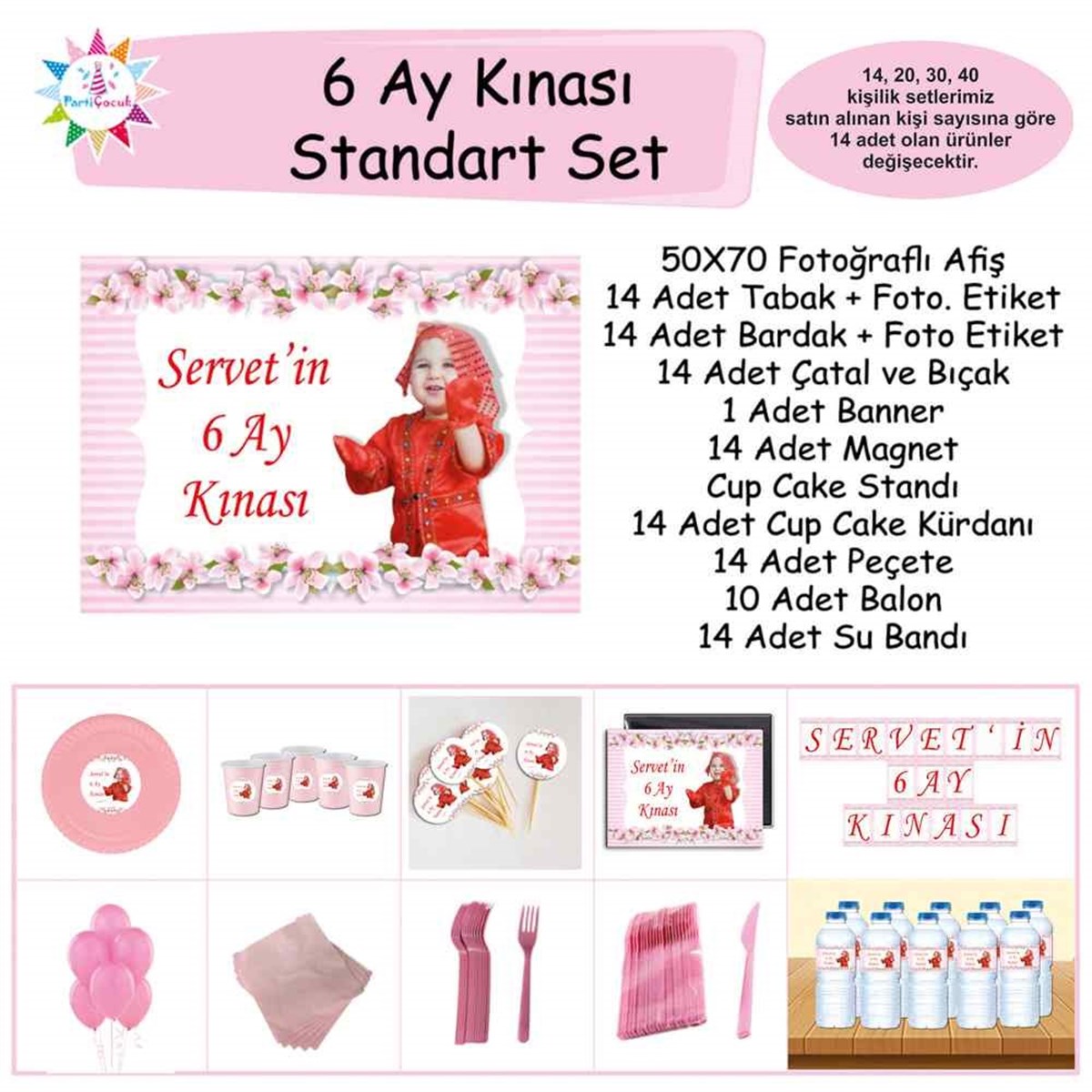Altı Ay Kınası Arka Fon Pembe Parti Standart Set 