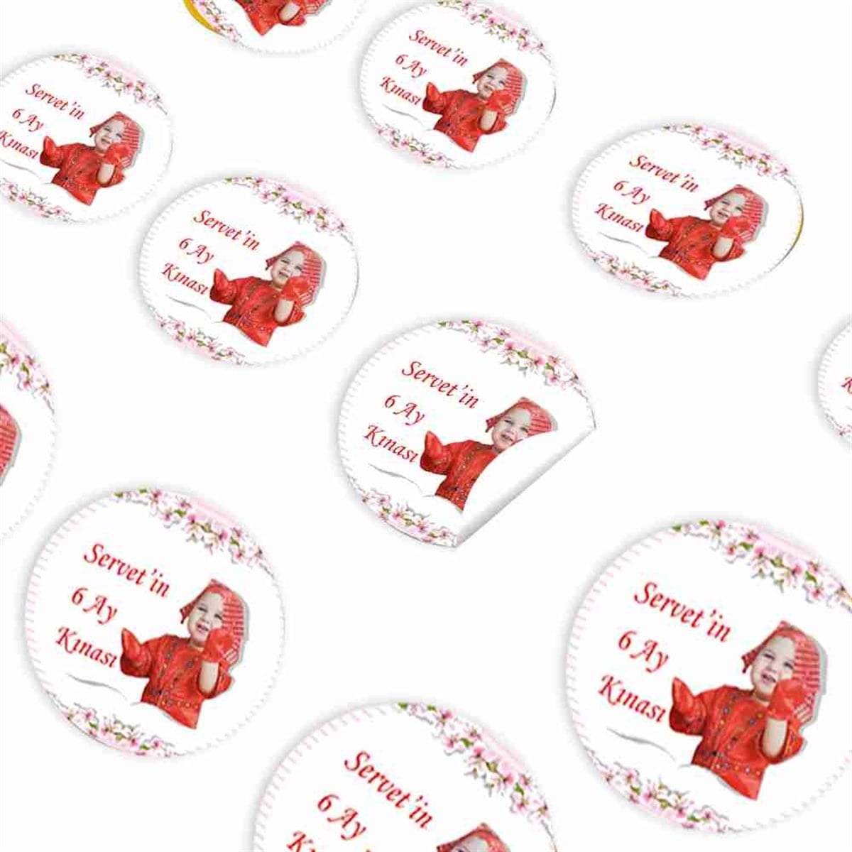 Altı Ay Kınası Arka Fon Pembe Parti Sticker 30 Adet 