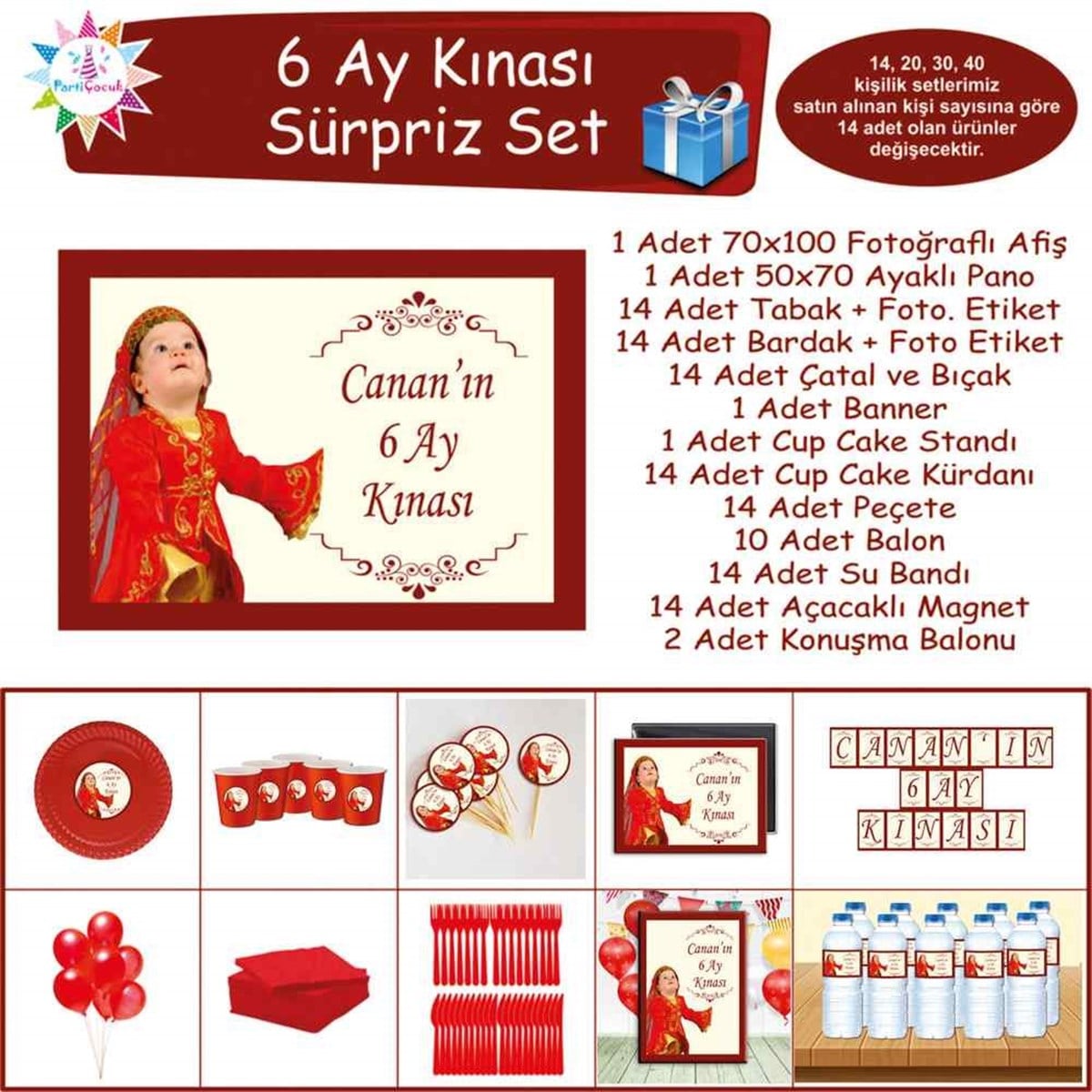 Altı Ay Kınası Bordo Renk Parti Sürpriz Set 