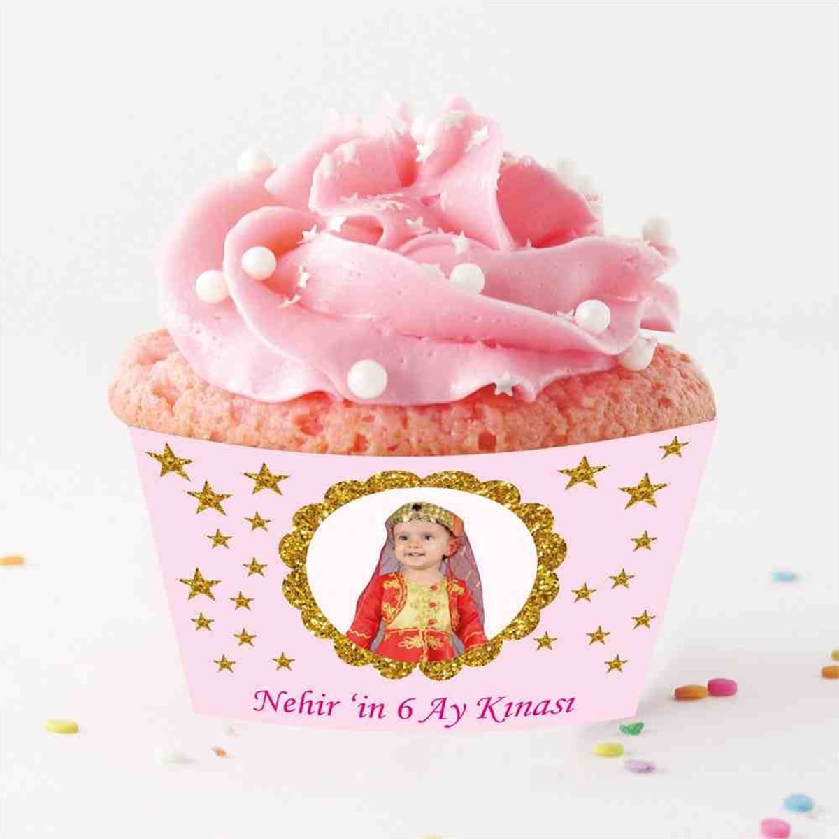 Altı Ay Kınası Gold Yıldızlı Parti Cupcake Sargısı 
