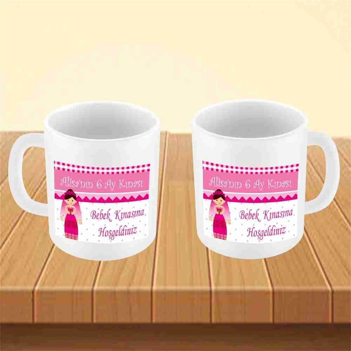 Altı Ay Kınası Karikatürlü Parti Pembe Kupa Mug Bardak 