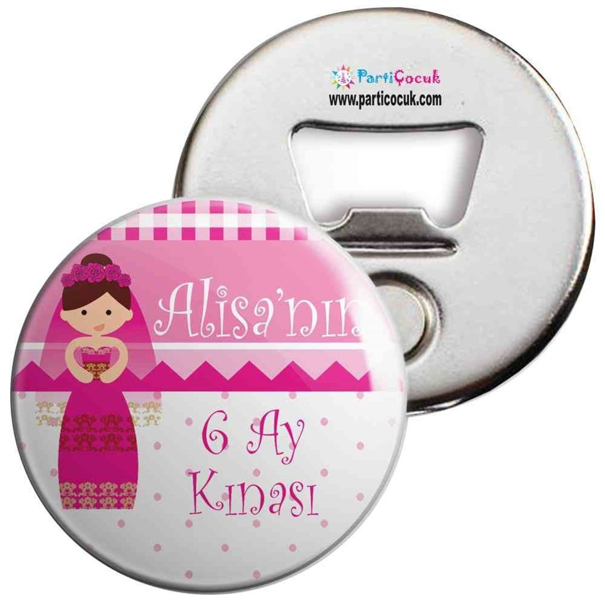 Altı Ay Kınası Karikatürlü Parti Pembe Açacaklı Magnet  