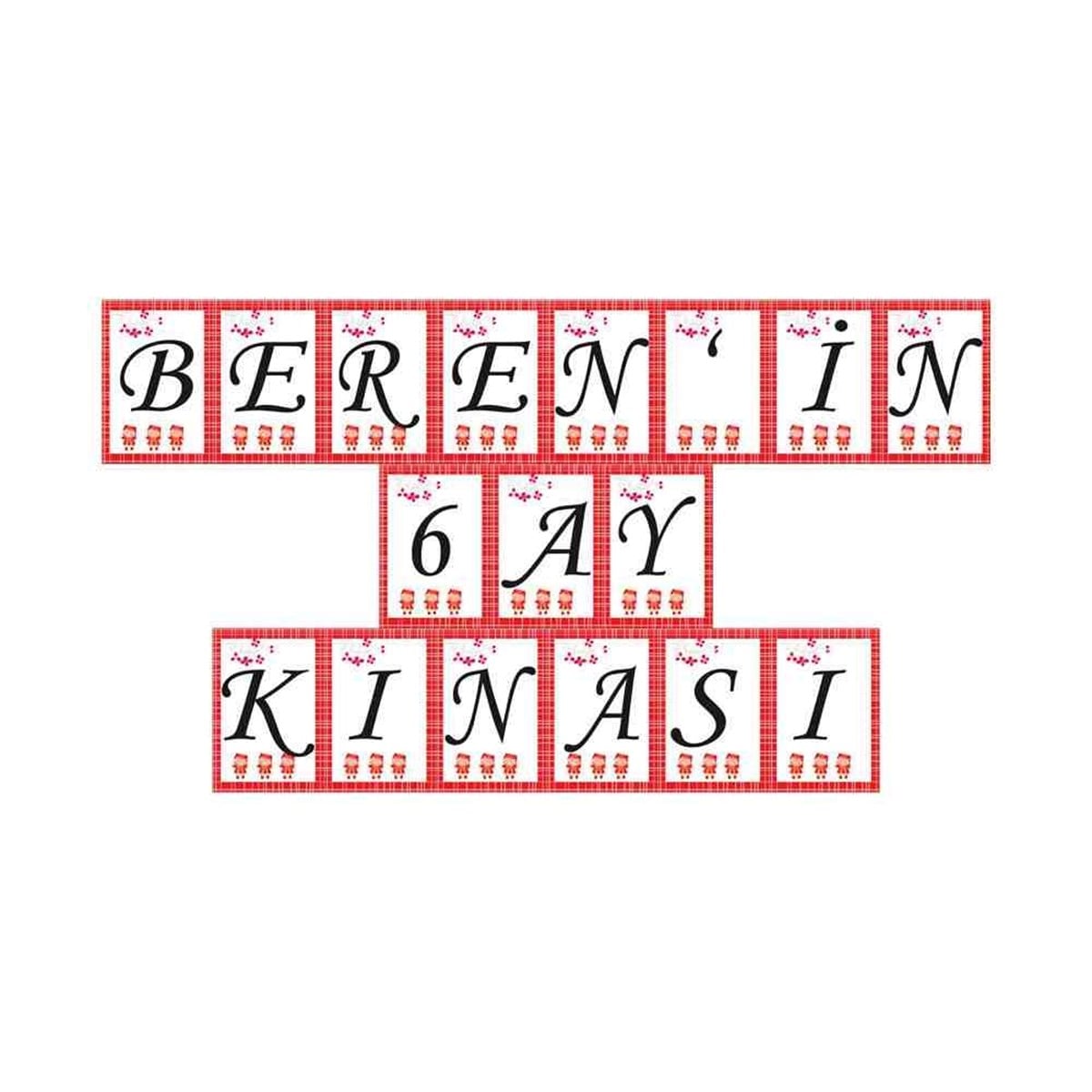Altı Ay Kınası Kırmızı Çizgili Parti Flama Harf Banner 