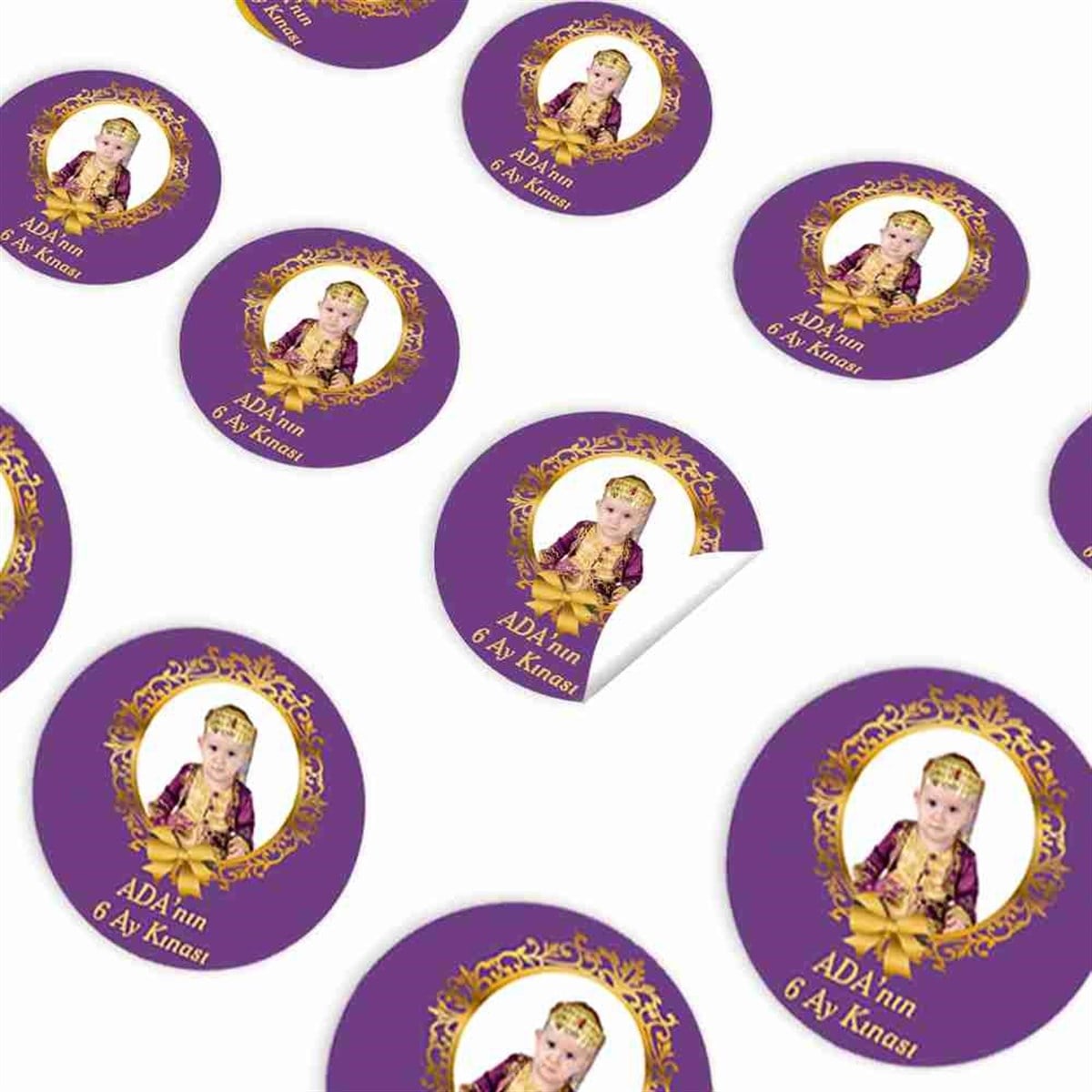 Altı Ay Kınası Mor Gold Konsept Sticker 30 Adet 