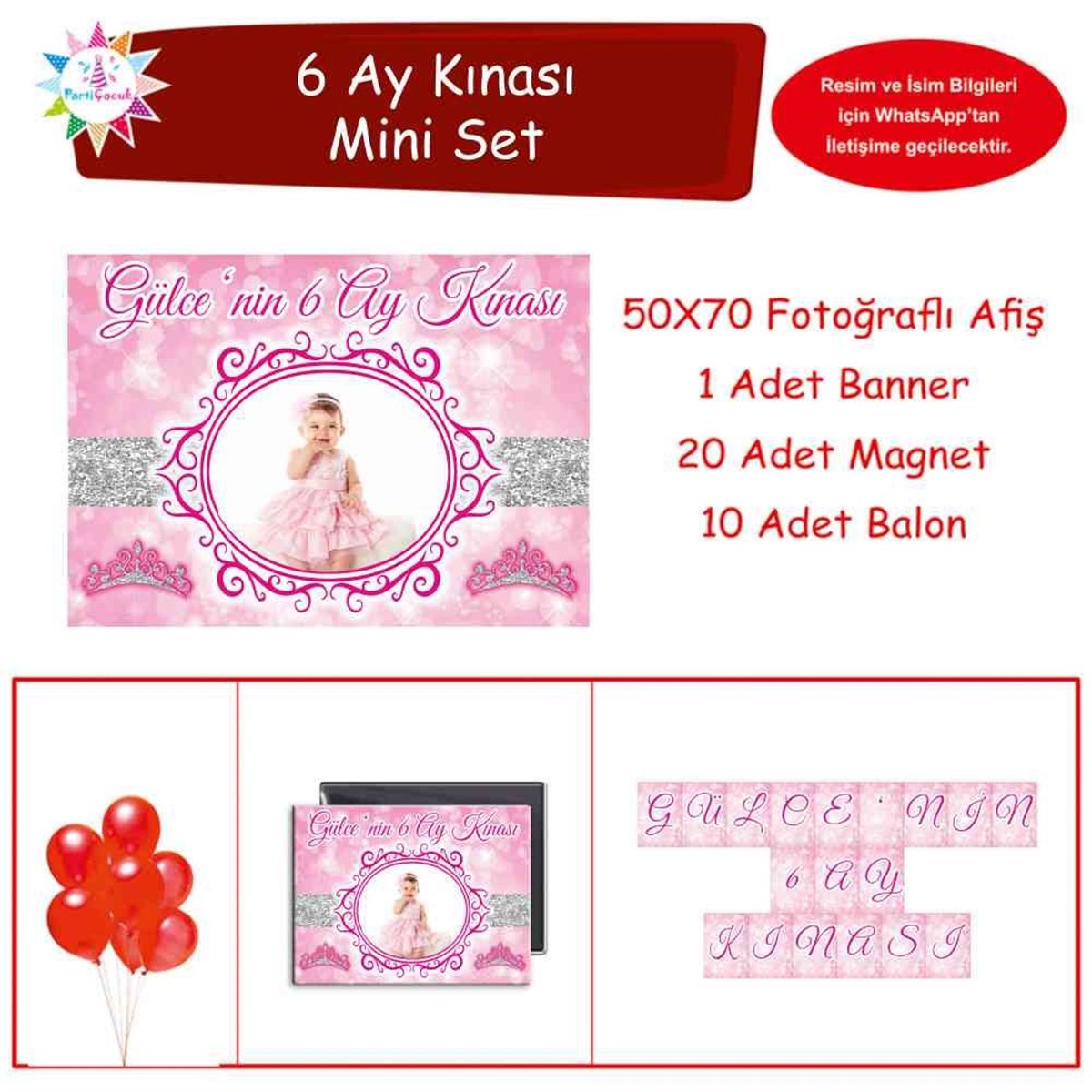 Altı Ay Kınası Pembe Taçlı Konsept Mini Set 
