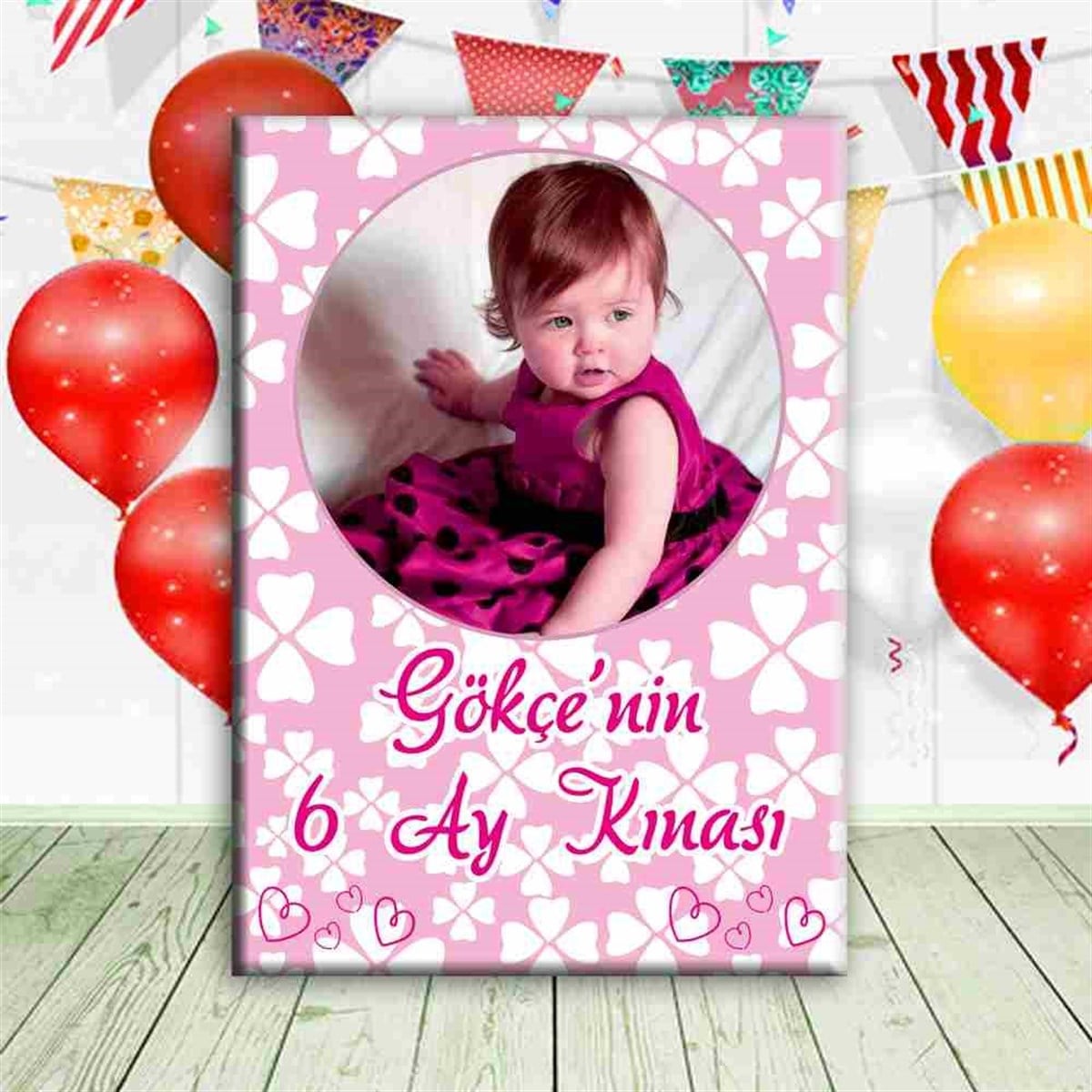 Altı Ay Kınası pembe yonca konseptli Ayaklı Pano 