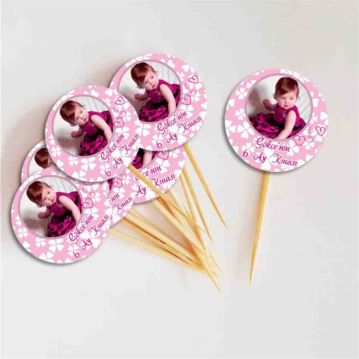 Altı Ay Kınası pembe yonca konseptli Cupcake Kurdanı 