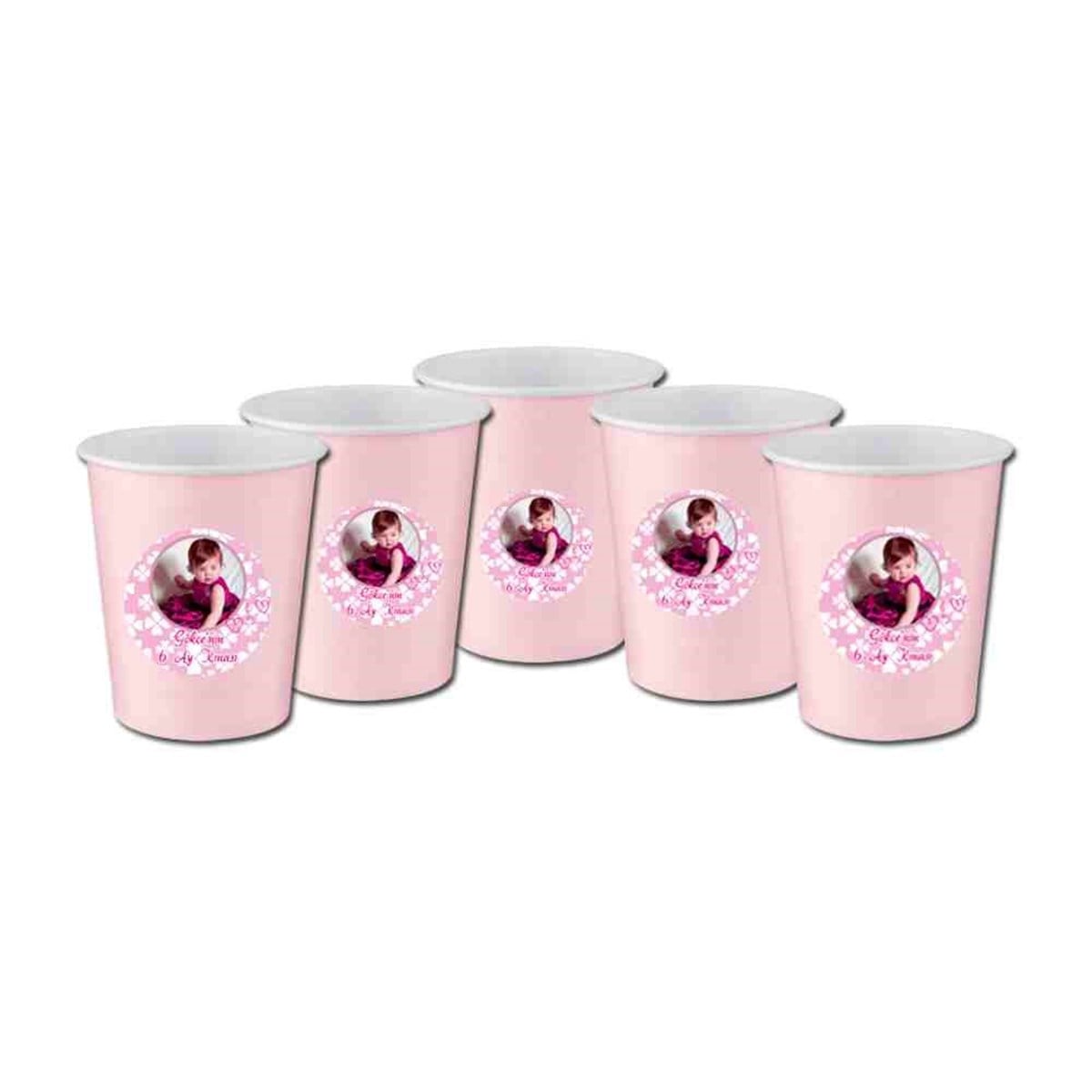 Altı Ay Kınası pembe yonca konseptli Etiketli Bardak 5 Adet 