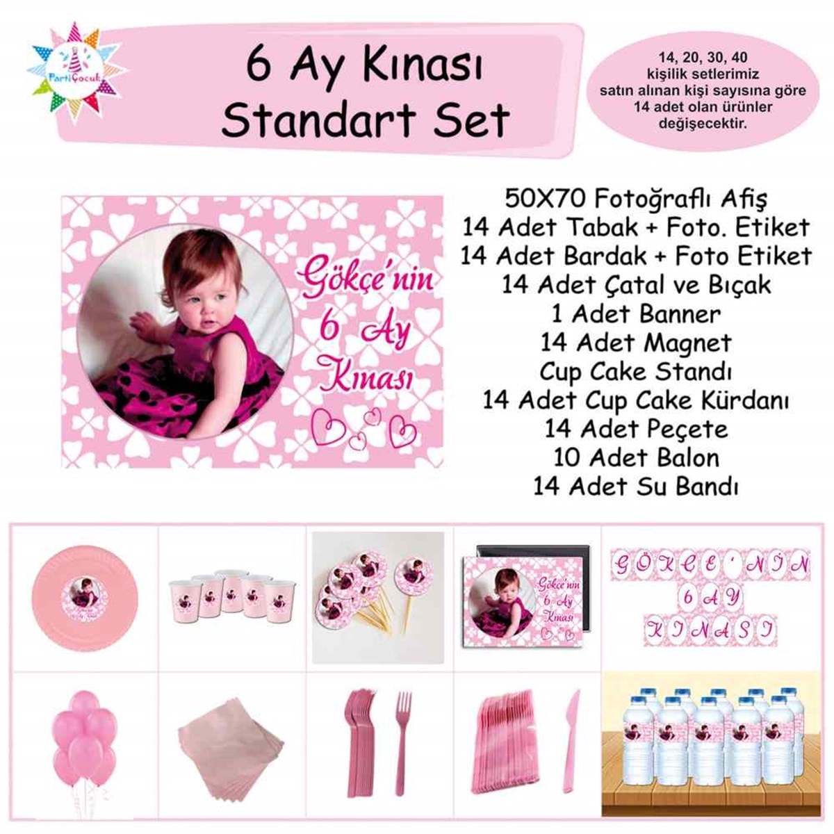 Altı Ay Kınası Pembe Yonca Konseptli Standart Set 