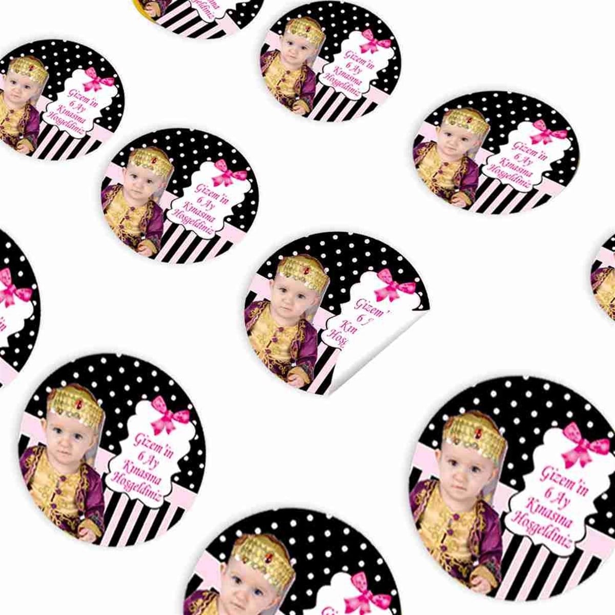 Altı Ay Kınası Siyahlı Pembeli Sticker 30 Adet 