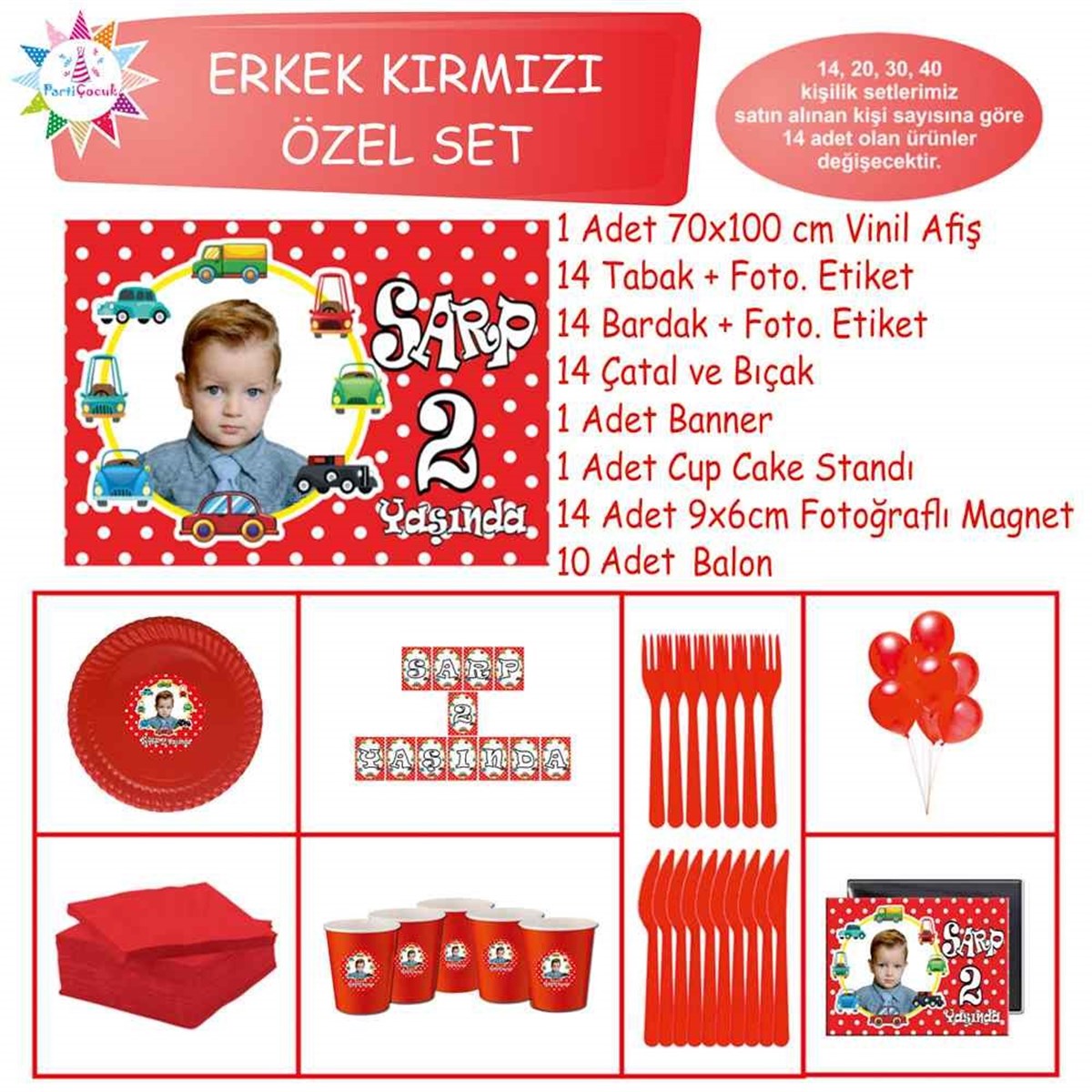 Araba Çerçeveli Kırmızı Parti Seti Özel Set 