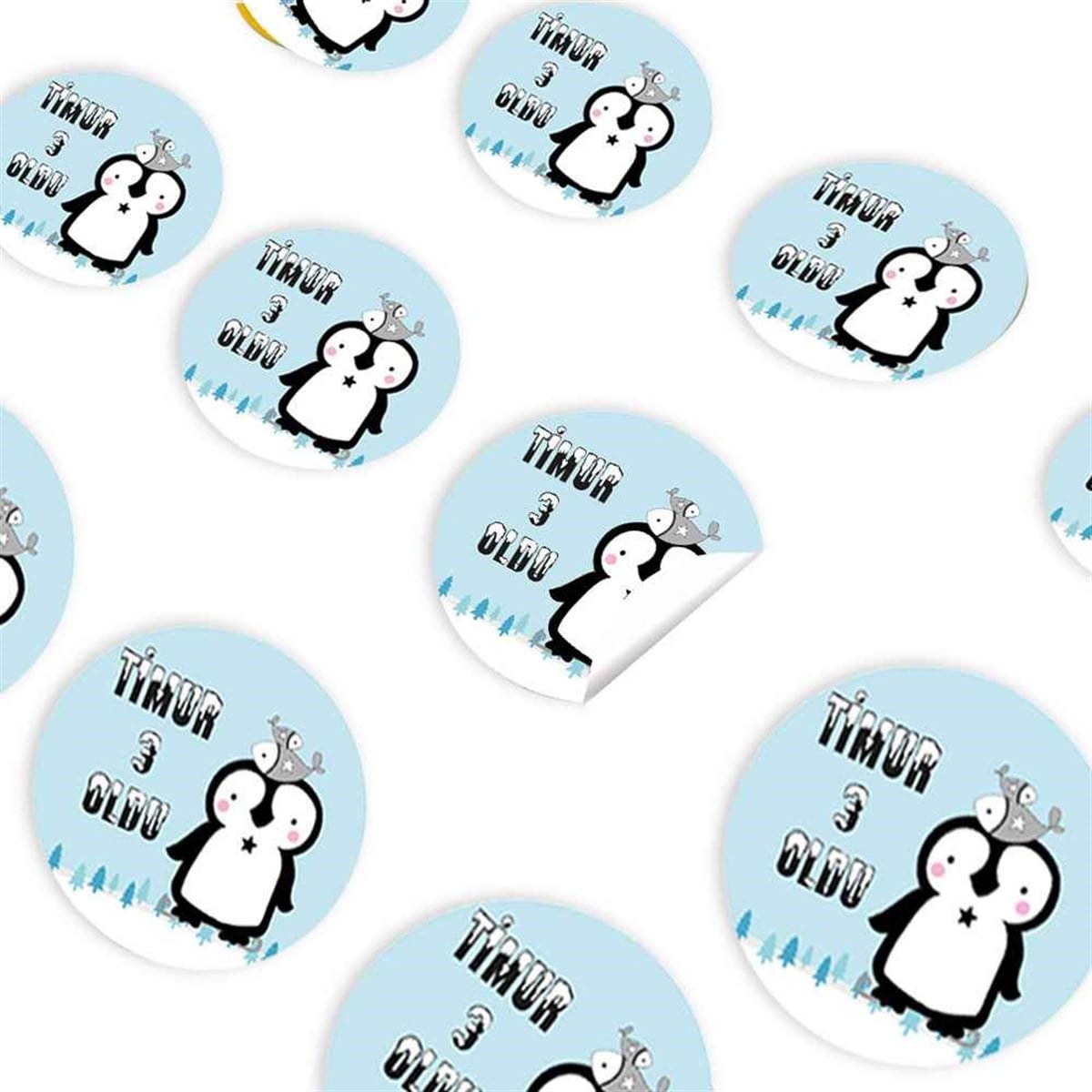 Balıklı Penguen Konsept Sticker 30 Adet 