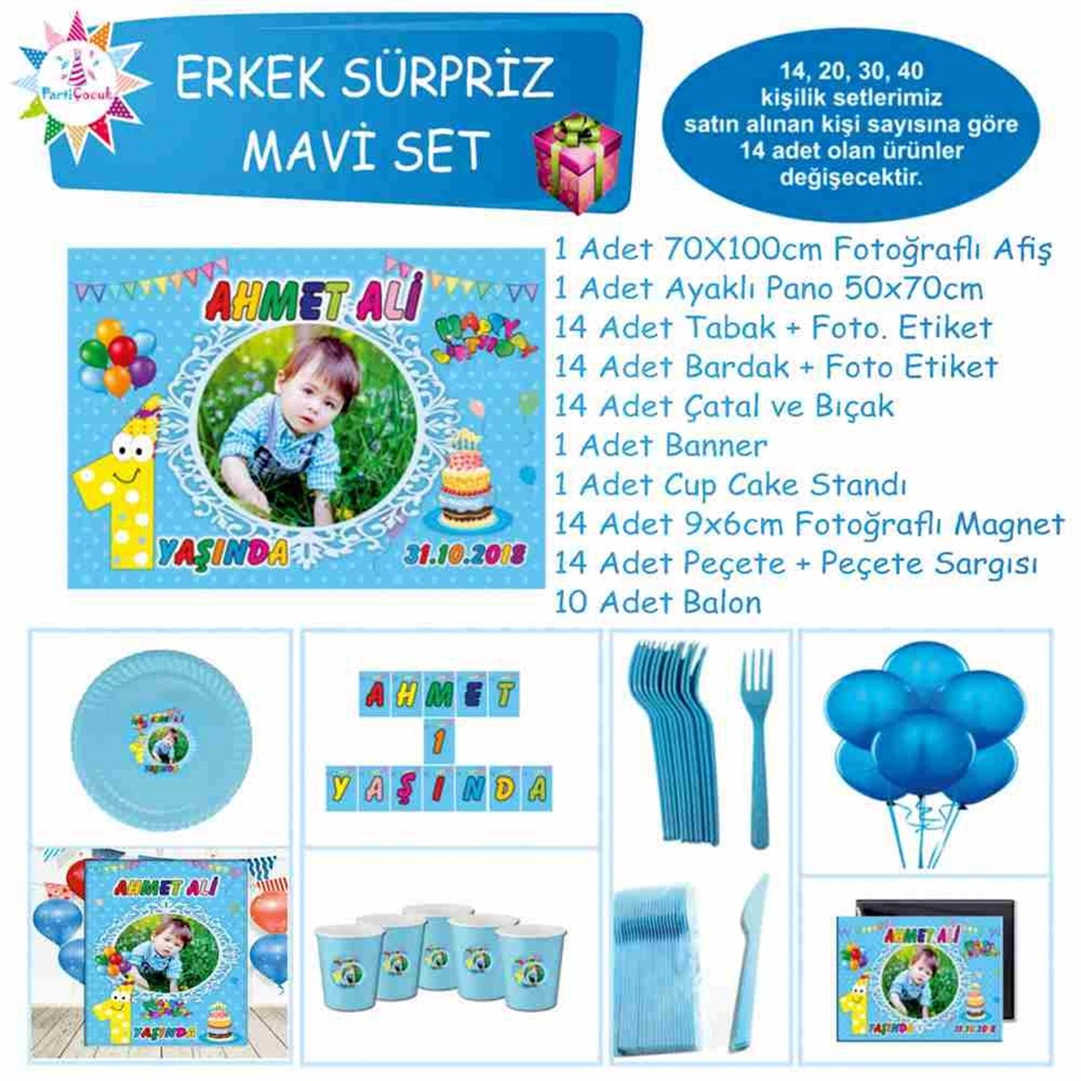 Balonlu 1 Yaş Doğum Günü Süsleri Süpriz Set 