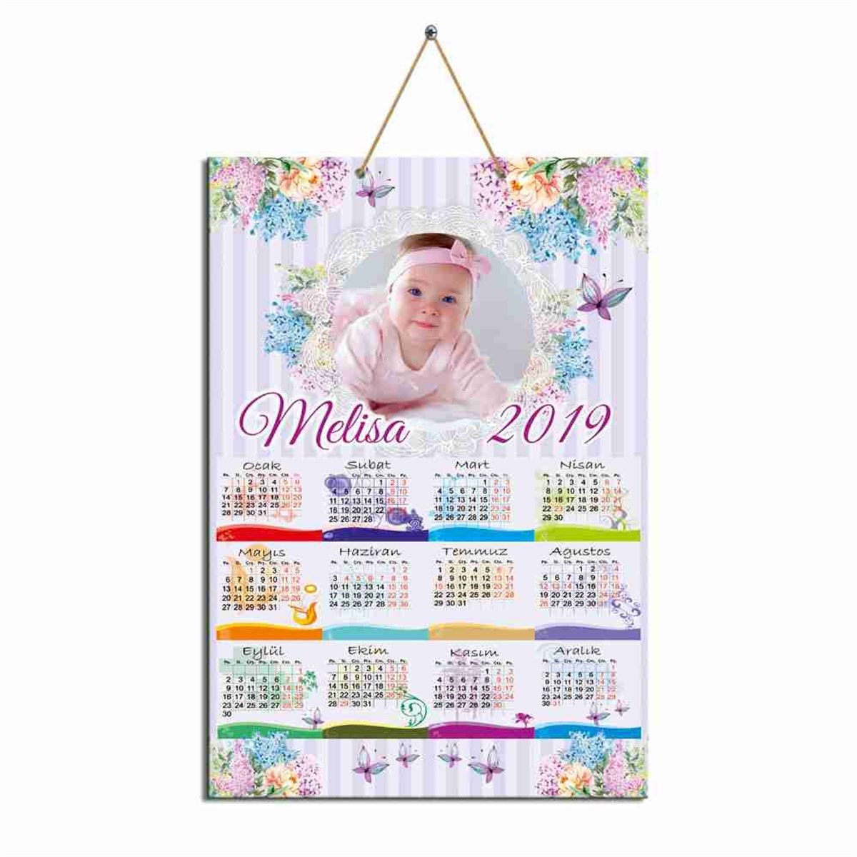 Çiçekli Vintage Karton Takvim   