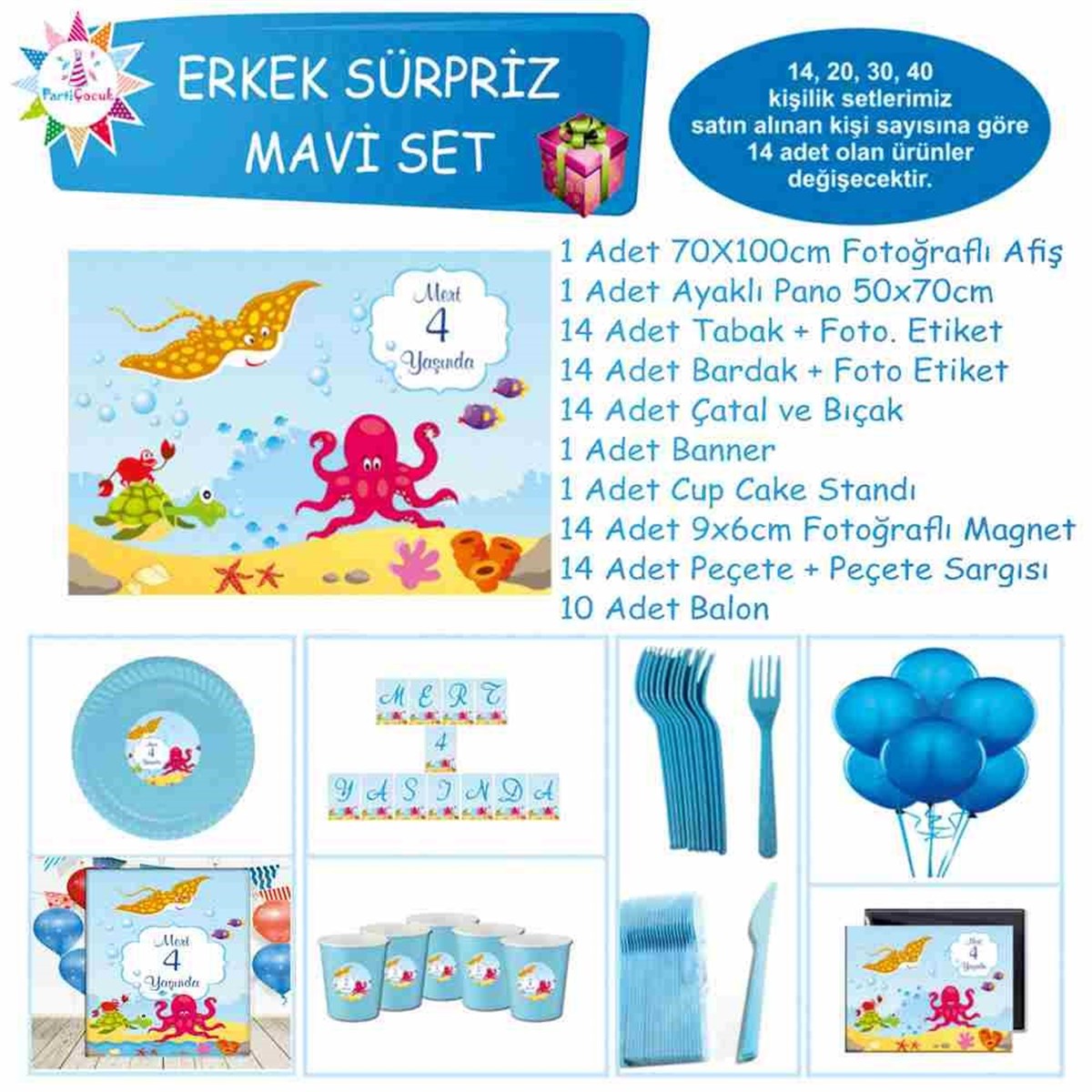 Deniz Temalı Parti Malzemeleri Süpriz Set 