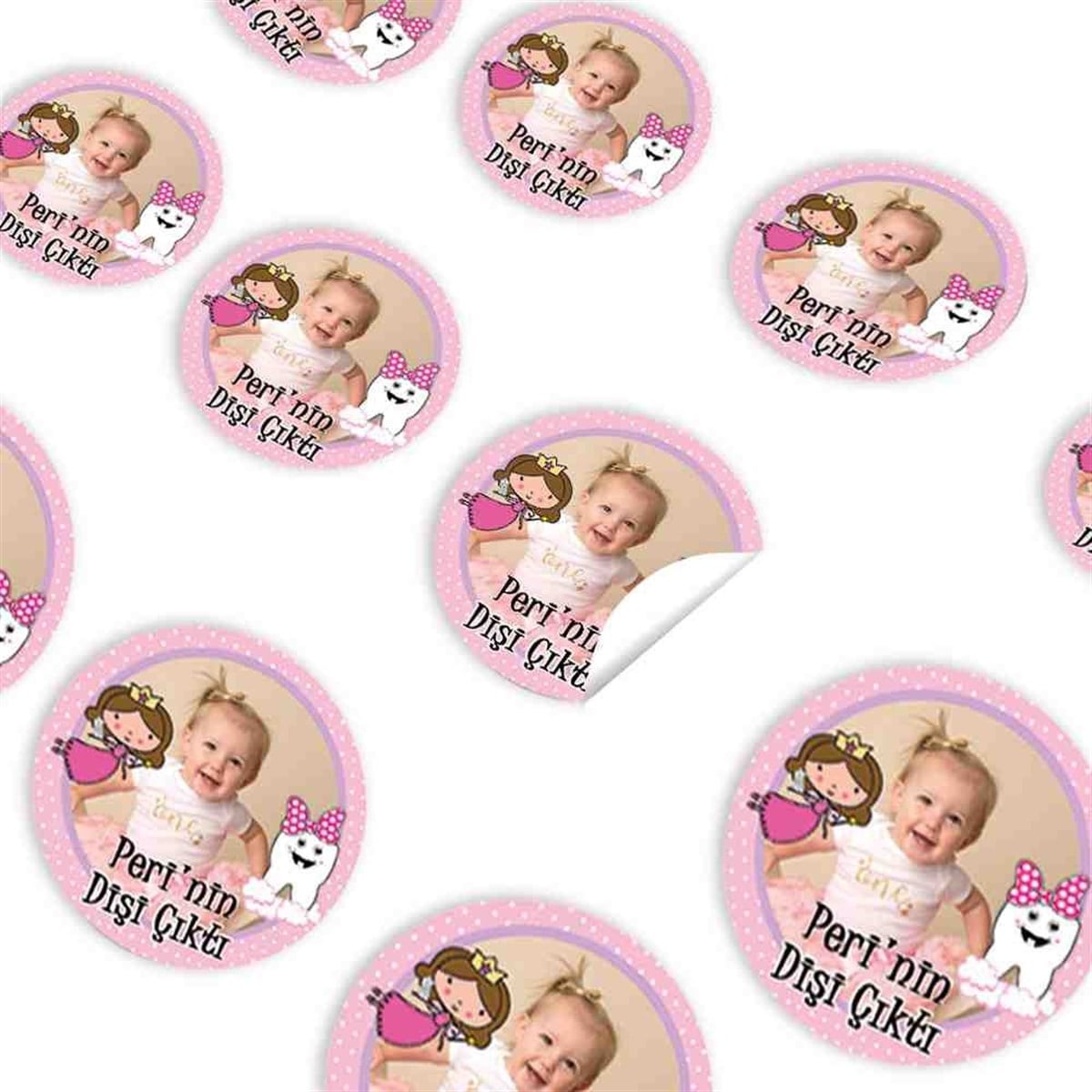 Diş Buğdayı Fiyonklu Pembe Diş Sticker 30 Adet 