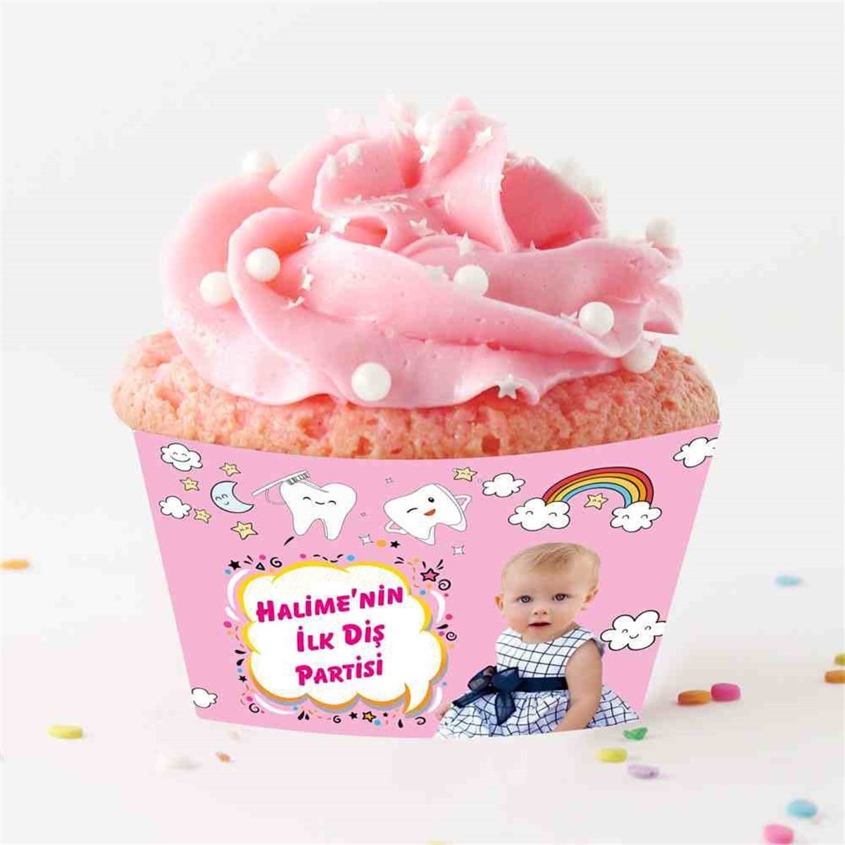 Diş Buğdayı Gökkuşağı ve Dişli Cupcake Sargısı 