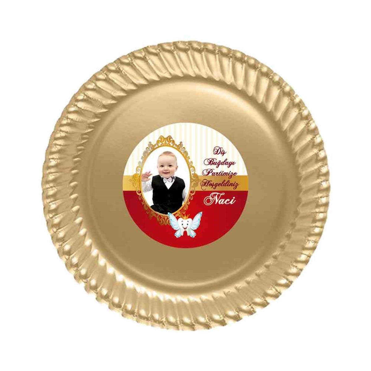 Diş Buğdayı Gold Kırmızı Melek Dişli Etiketli Tabak 