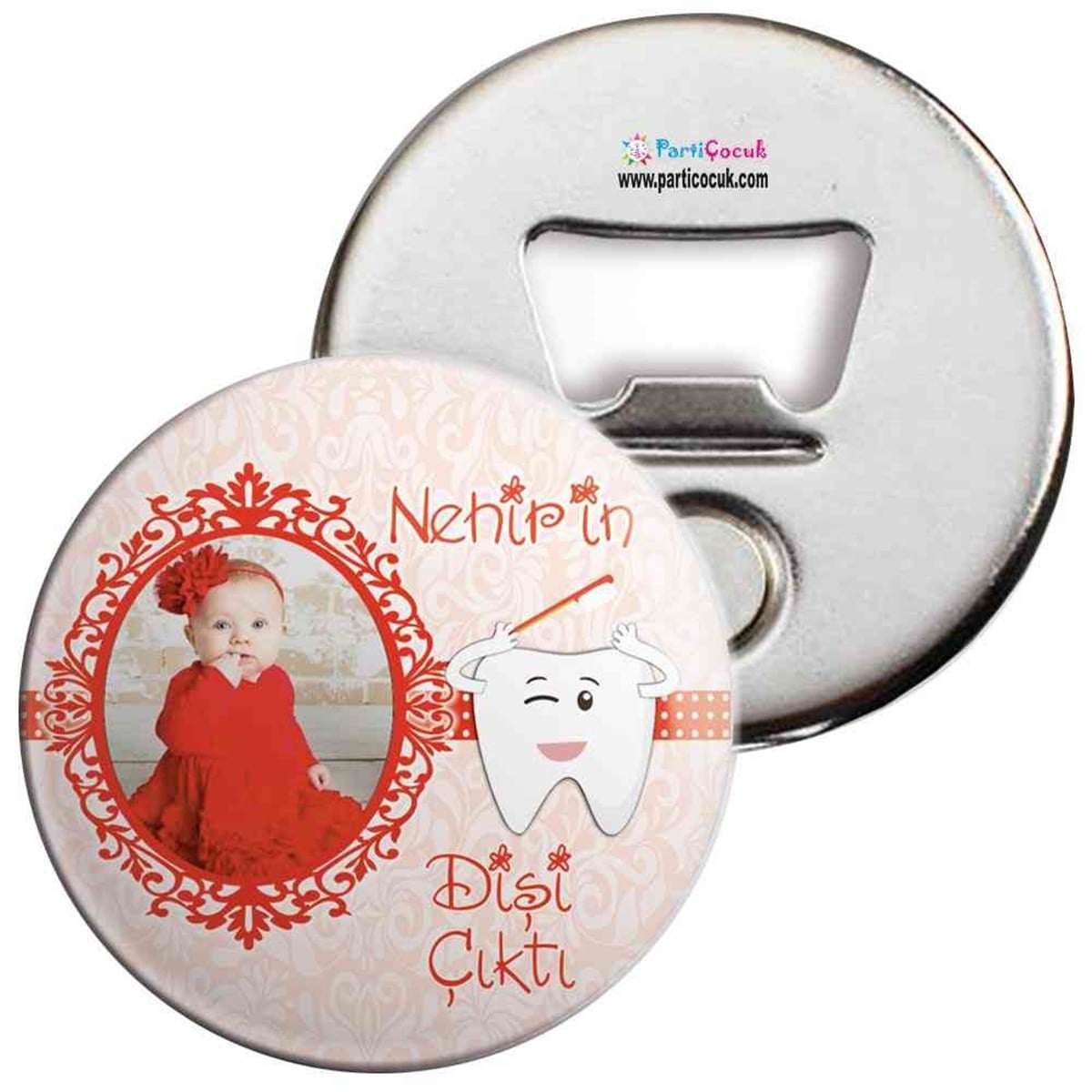 Diş Buğdayı Kırmızı ve Desenli Parti Süsü Açacaklı Magnet 