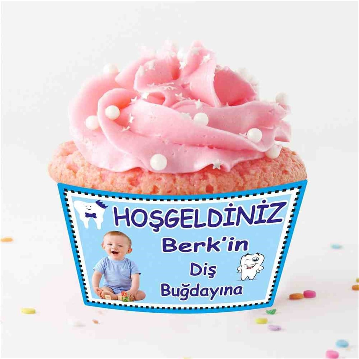 Diş Buğdayı Mavi Taçlı Diş Cupcake Sargısı 