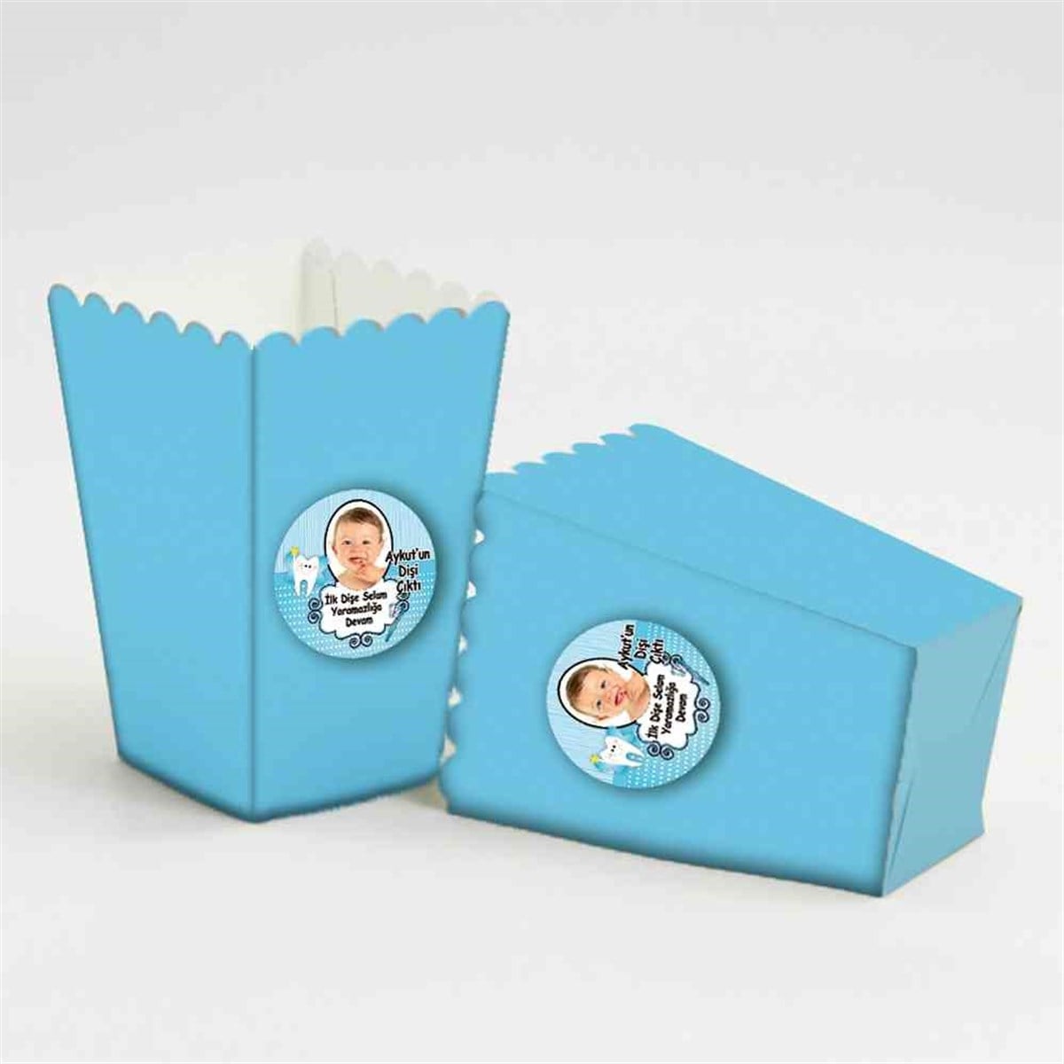 Diş Buğdayı Melek Mavi Dişler Popcorn Kutusu 10 Adet  