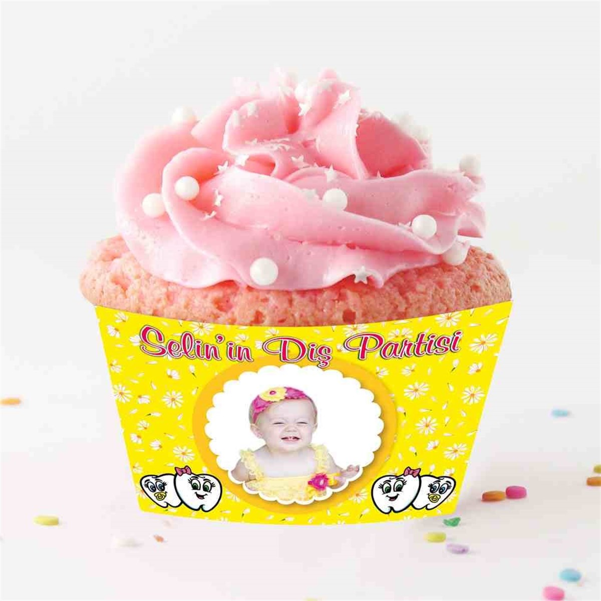 Diş Buğdayı Papatyalı Bebek Diş Cupcake Sargısı 