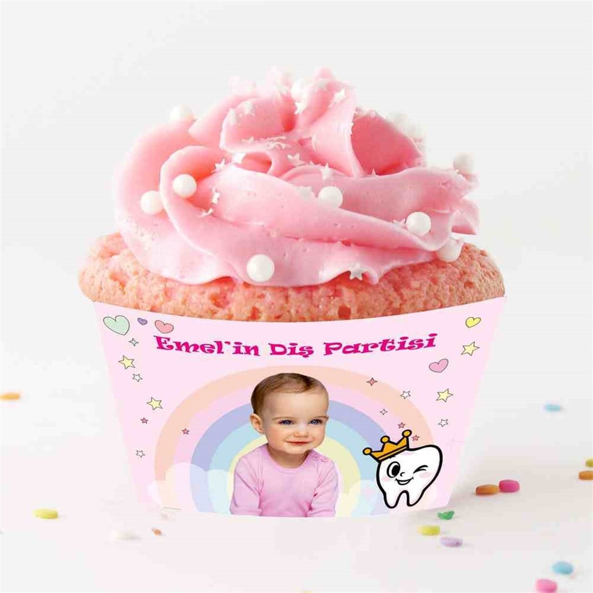 Diş Buğdayı Pembe Diş Fırçalı Melekli Cupcake Sargısı 