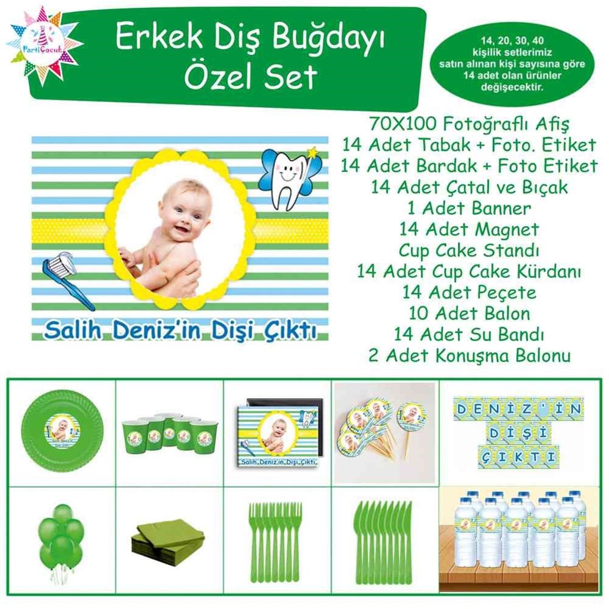 Diş Buğdayı Sarı Çizgili Parti Seti Özel Set 