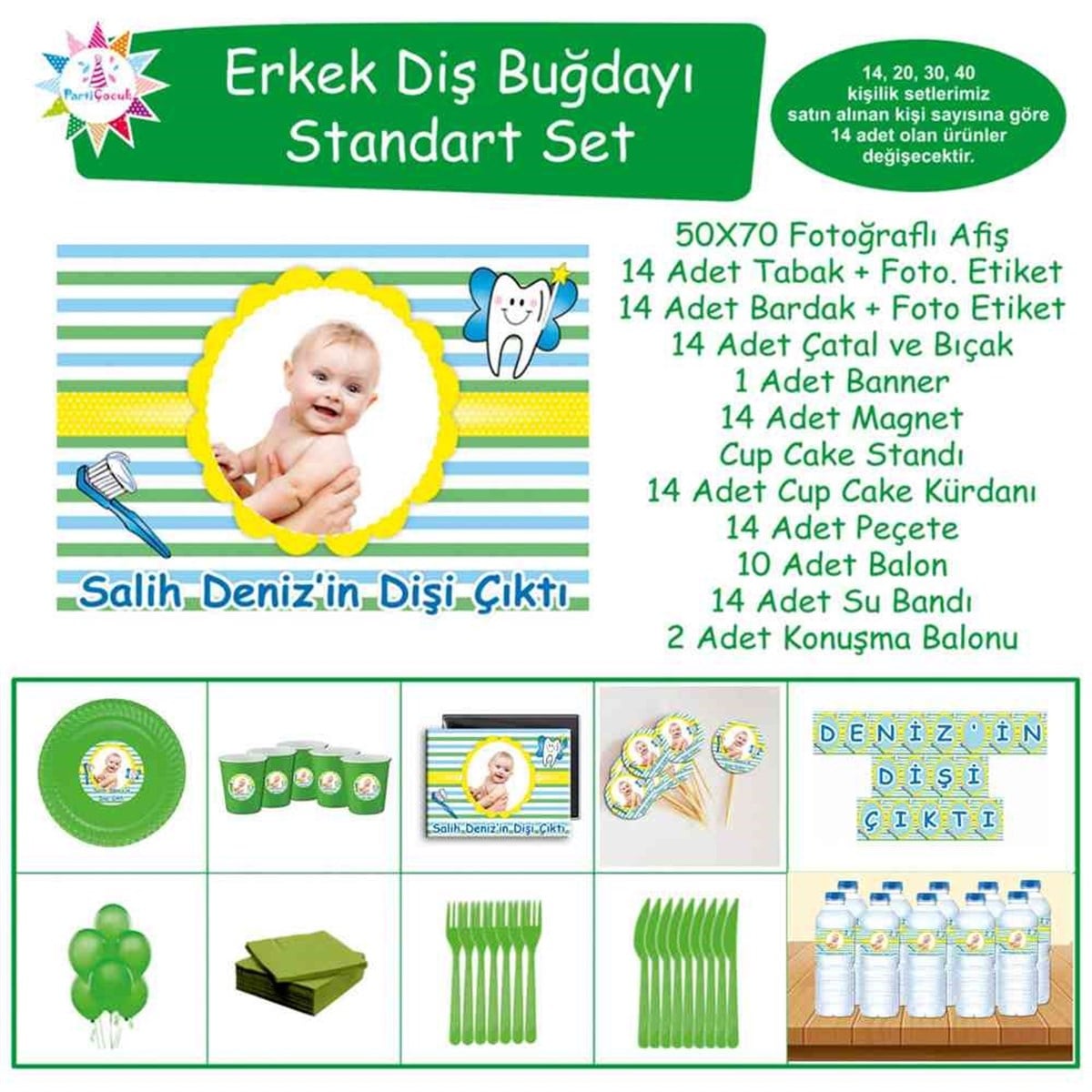 Diş Buğdayı Sarı Çizgili Parti Seti Standart Set 