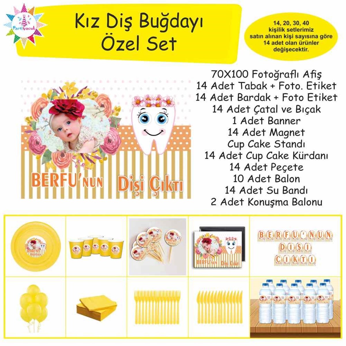 Diş Buğdayı Vintage Çiçekli Diş Parti Seti Özel Set 