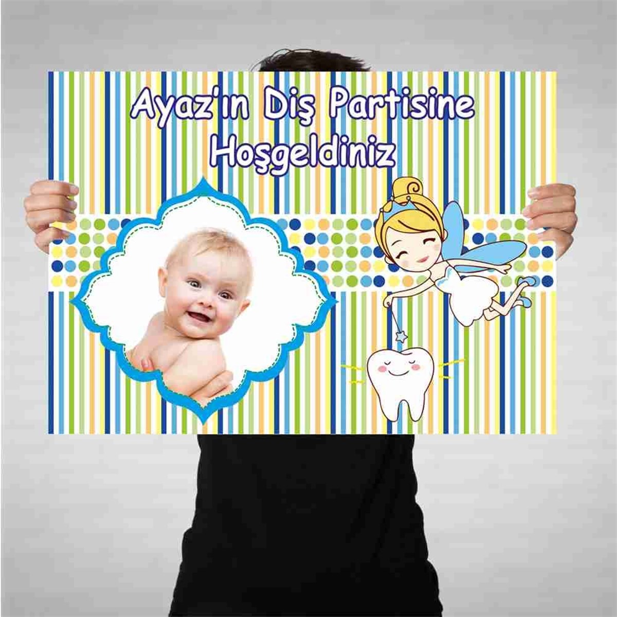 Diş Buğdayı Yeşil Çizgili Puantiyeli Bez Afiş 