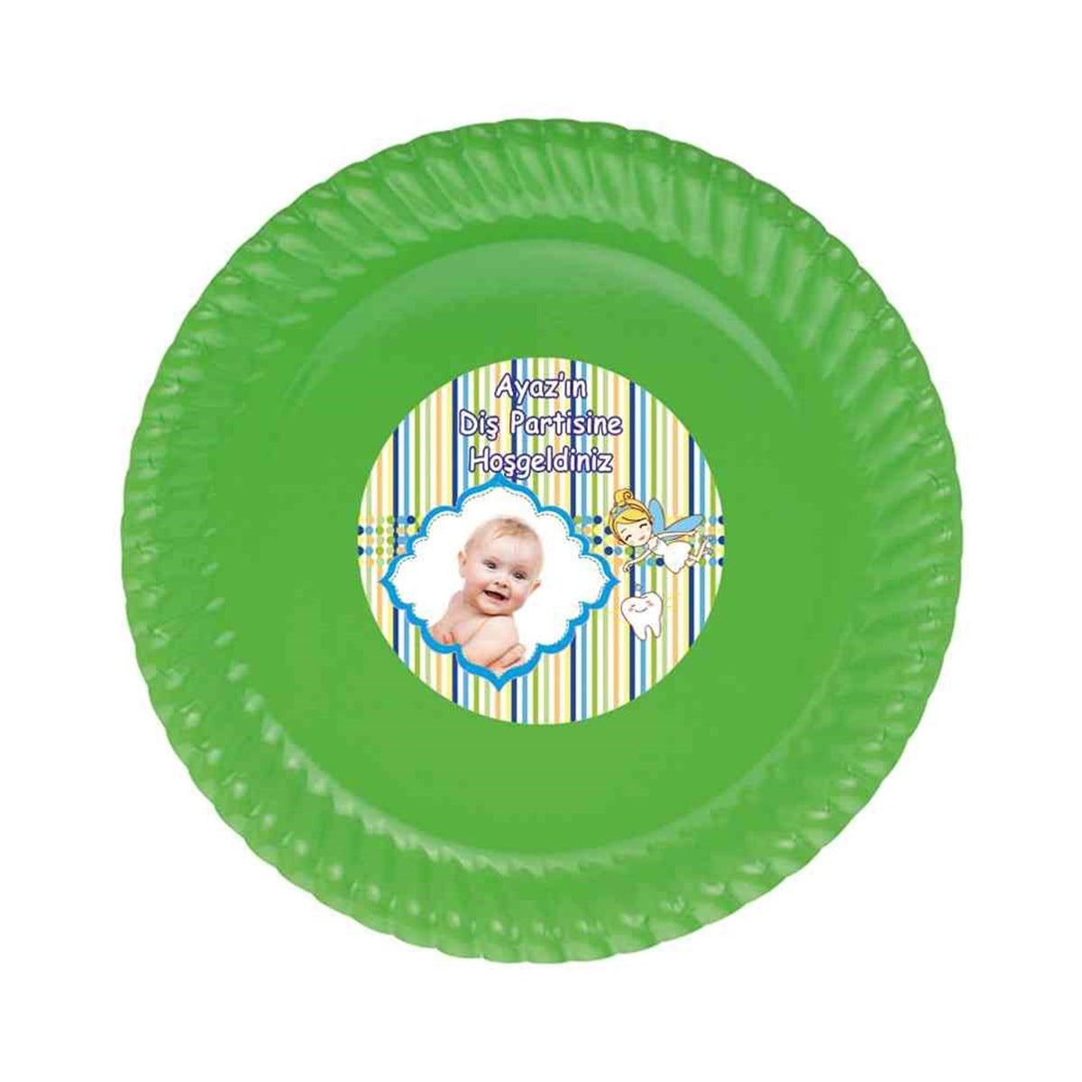 Diş Buğdayı Yeşil Çizgili Puantiyeli Etiketli Tabak 