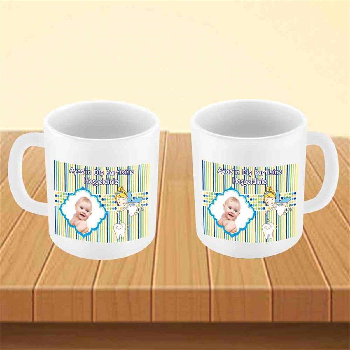 Diş Buğdayı Yeşil Çizgili Puantiyeli Kupa Bardak Mug  