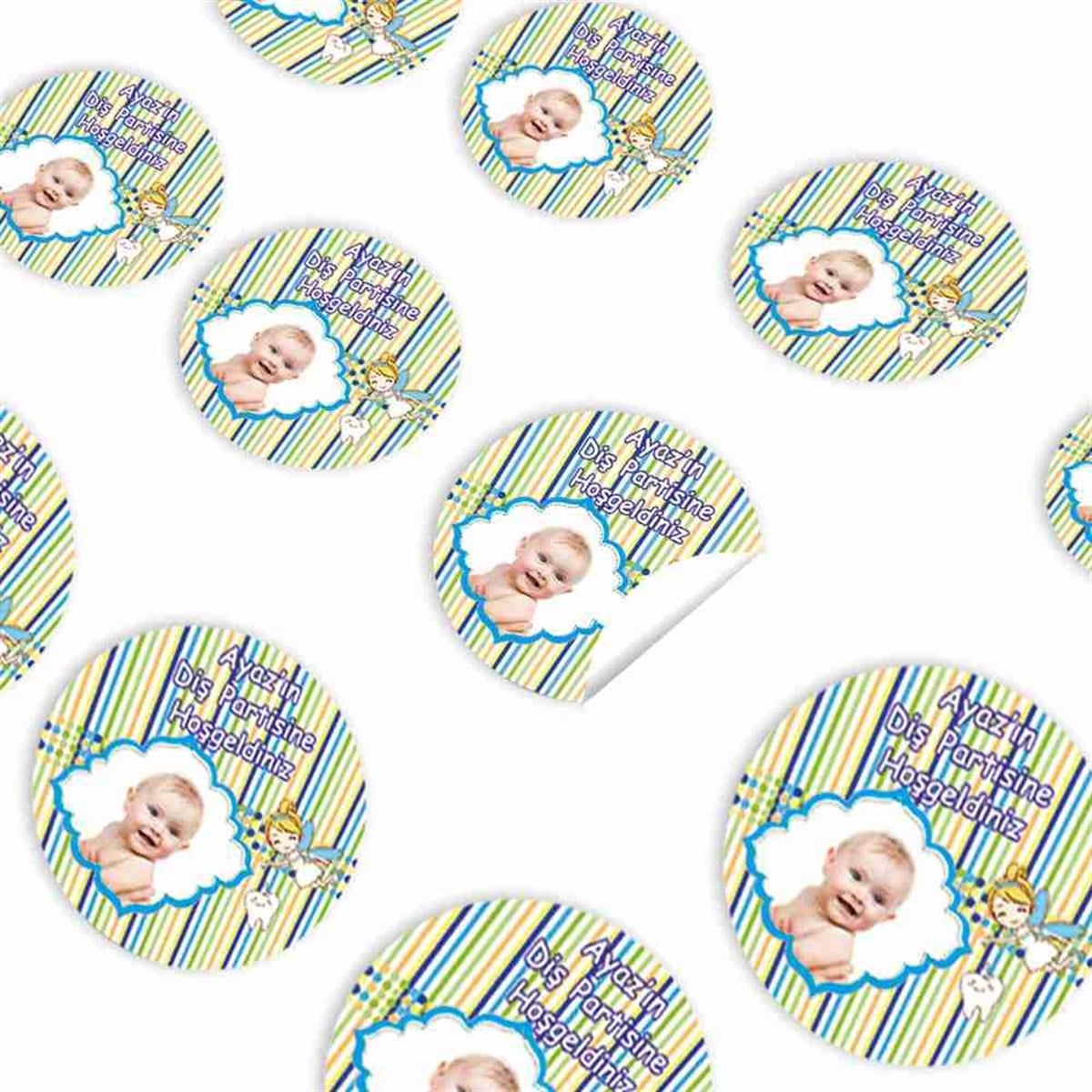 Diş Buğdayı Yeşil Çizgili Puantiyeli Sticker 30 Adet 